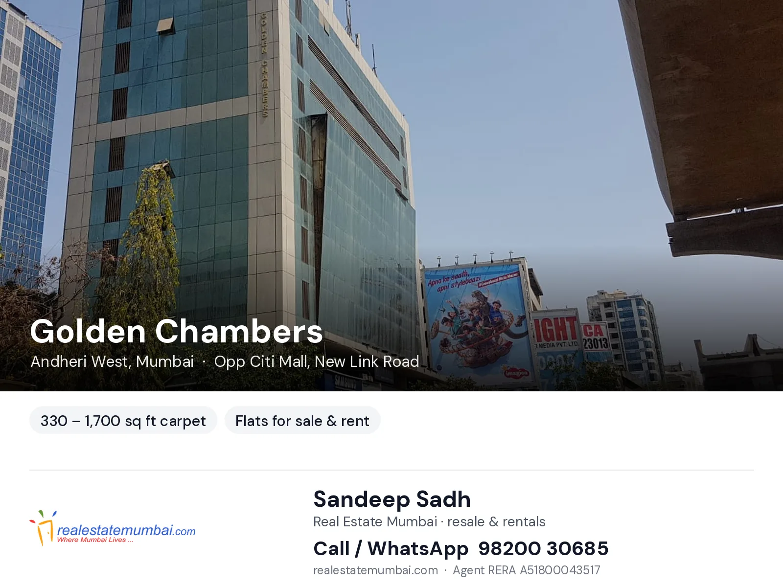Golden Chambers, Andheri West, Mumbai — flats for sale & rent | Real Estate Mumbai, Sandeep Sadh 98200 30685