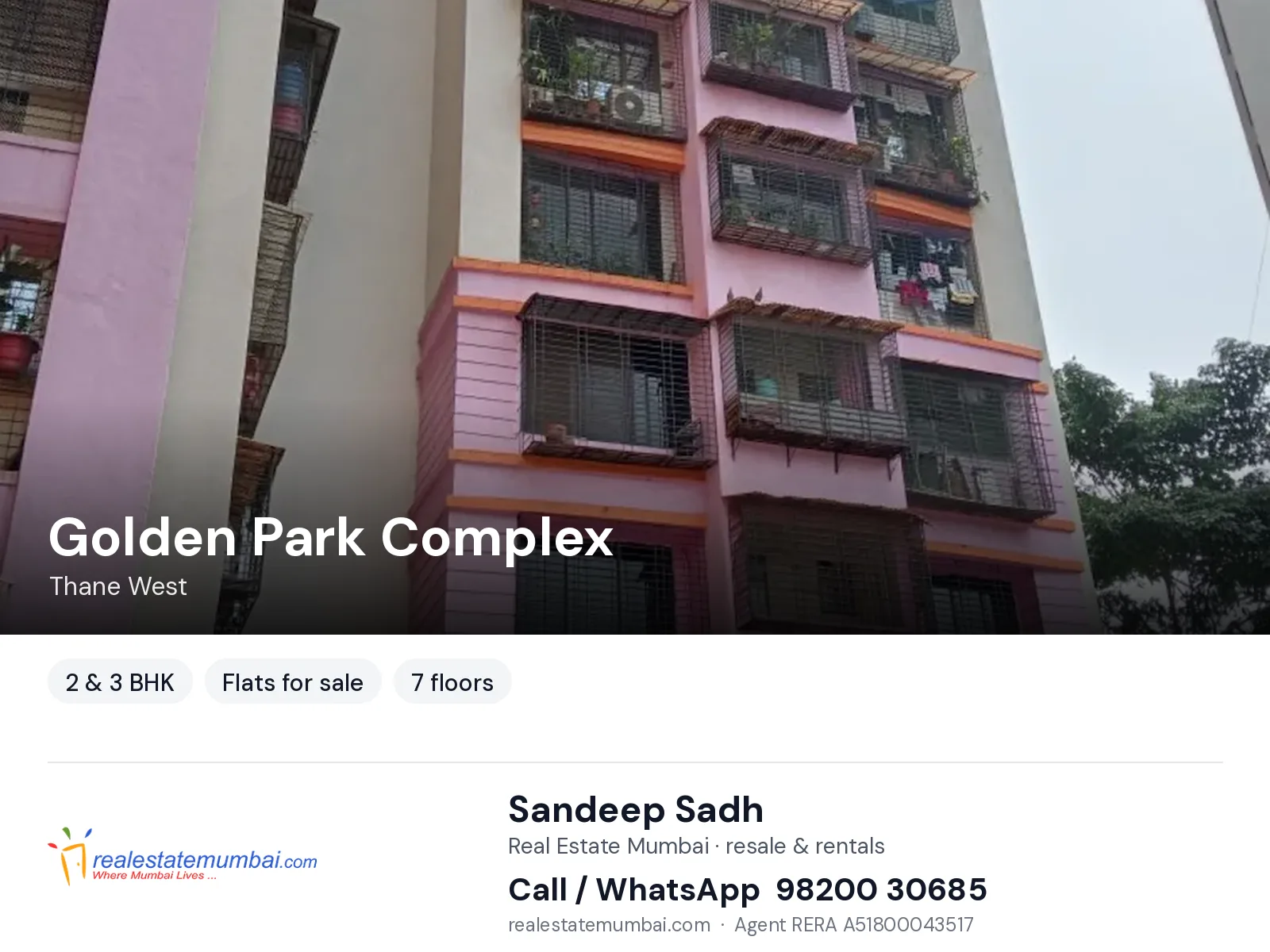 Golden Park Complex, Thane West — 2 & 3 BHK flats for sale | Real Estate Mumbai, Sandeep Sadh 98200 30685