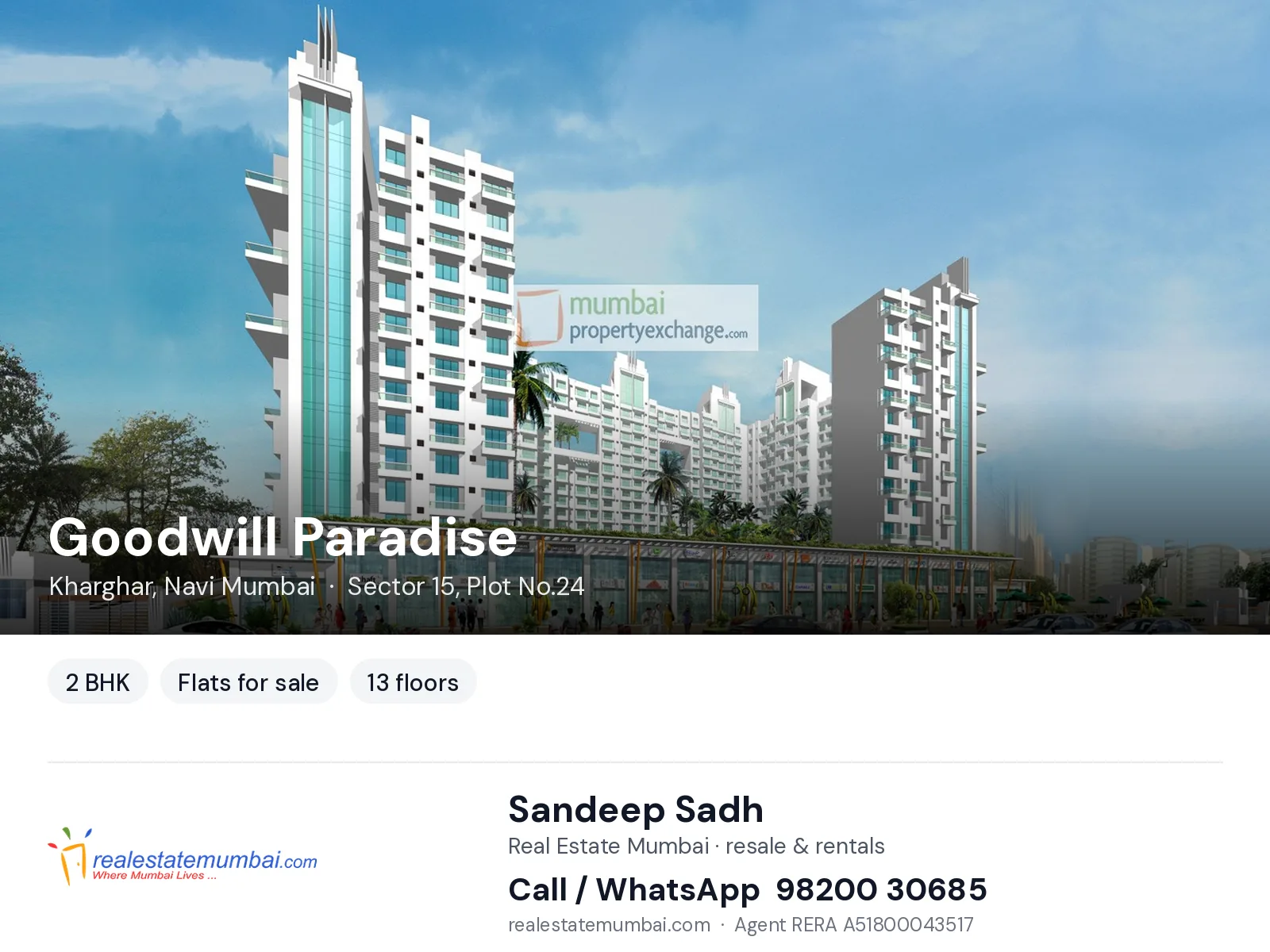 Goodwill Paradise, Kharghar, Navi Mumbai — 2 BHK flats for sale | Real Estate Mumbai, Sandeep Sadh 98200 30685