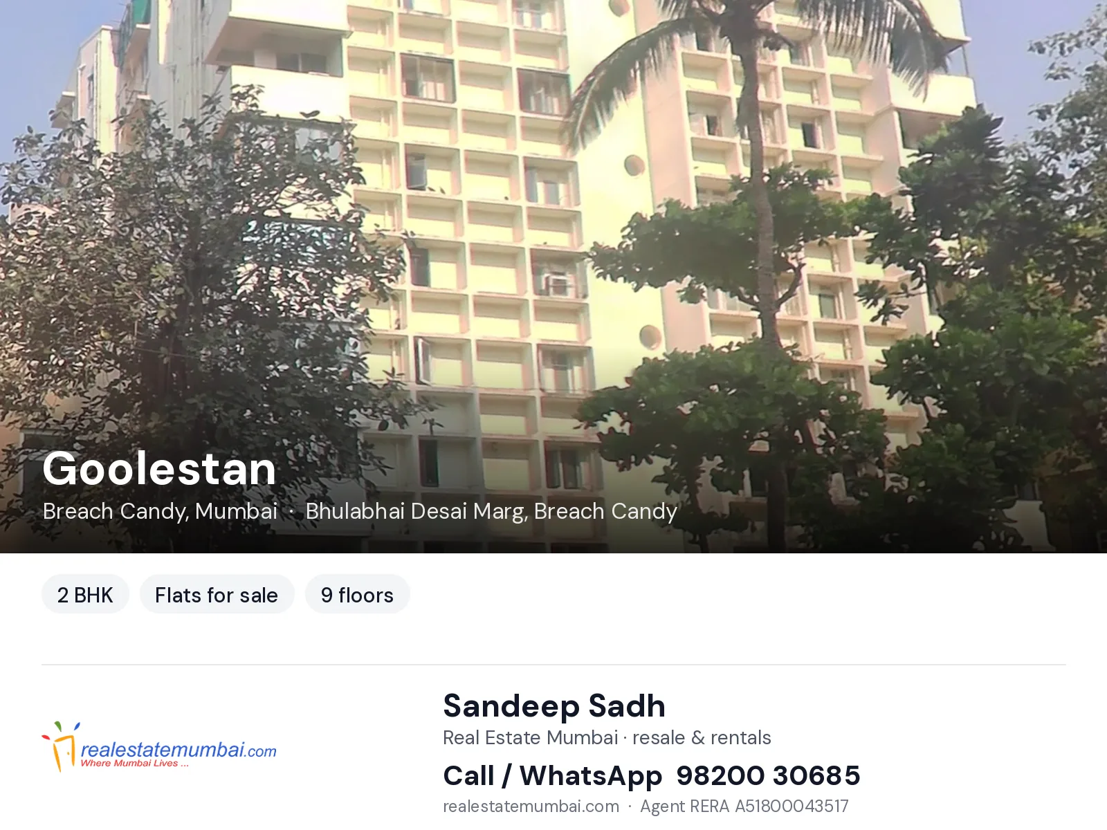 Goolestan, Breach Candy, Mumbai — 2 BHK flats for sale | Real Estate Mumbai, Sandeep Sadh 98200 30685