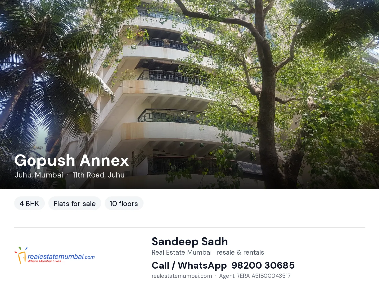 Gopush Annex, Juhu, Mumbai — 4 BHK flats for sale | Real Estate Mumbai, Sandeep Sadh 98200 30685