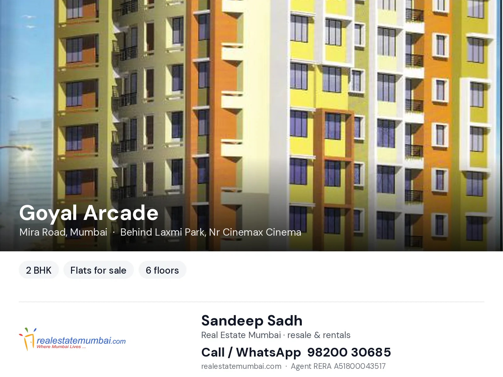 Goyal Arcade, Mira Road, Mumbai — 2 BHK flats for sale | Real Estate Mumbai, Sandeep Sadh 98200 30685