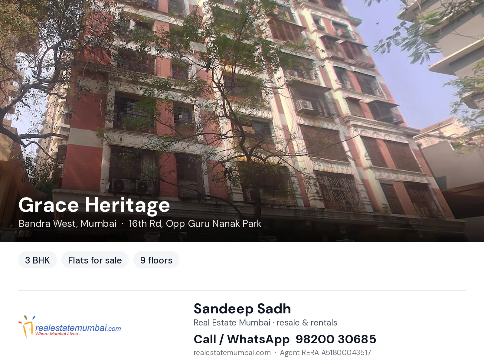 Grace Heritage, Bandra West, Mumbai — 3 BHK flats for sale | Real Estate Mumbai, Sandeep Sadh 98200 30685