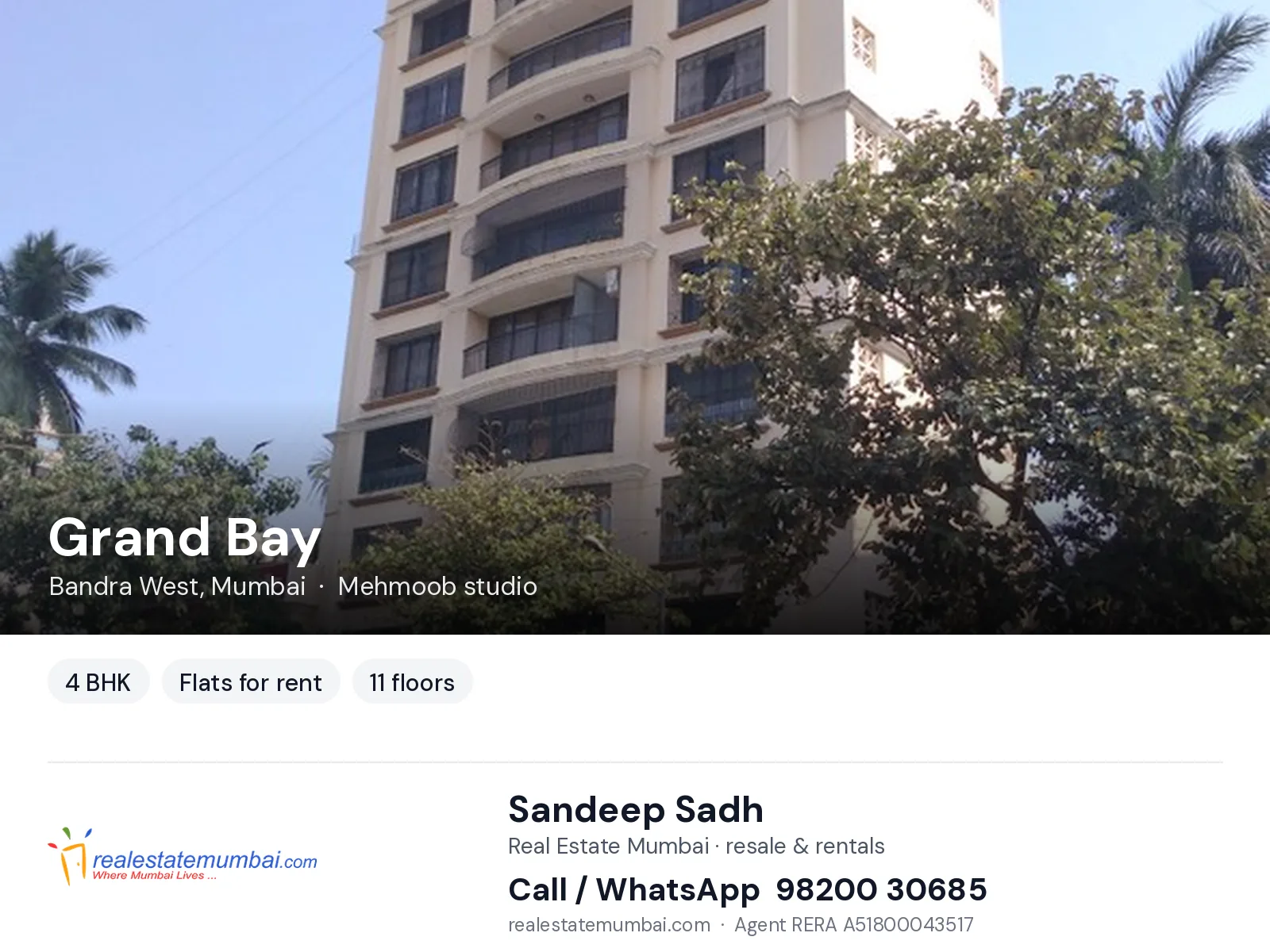 Grand Bay, Bandra West, Mumbai — 4 BHK flats for rent | Real Estate Mumbai, Sandeep Sadh 98200 30685