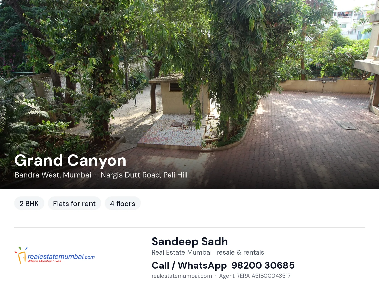 Grand Canyon, Bandra West, Mumbai — 2 BHK flats for rent | Real Estate Mumbai, Sandeep Sadh 98200 30685