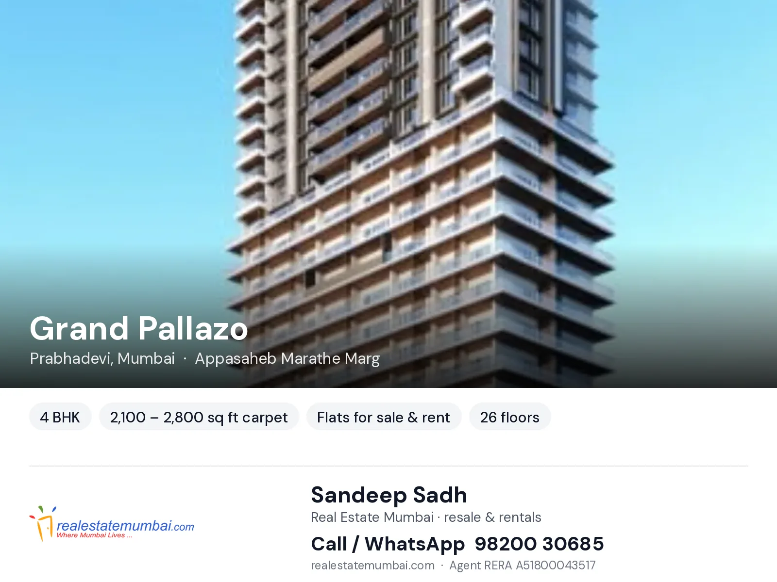 Grand Pallazo, Prabhadevi, Mumbai — 4 BHK flats for sale & rent | Real Estate Mumbai, Sandeep Sadh 98200 30685