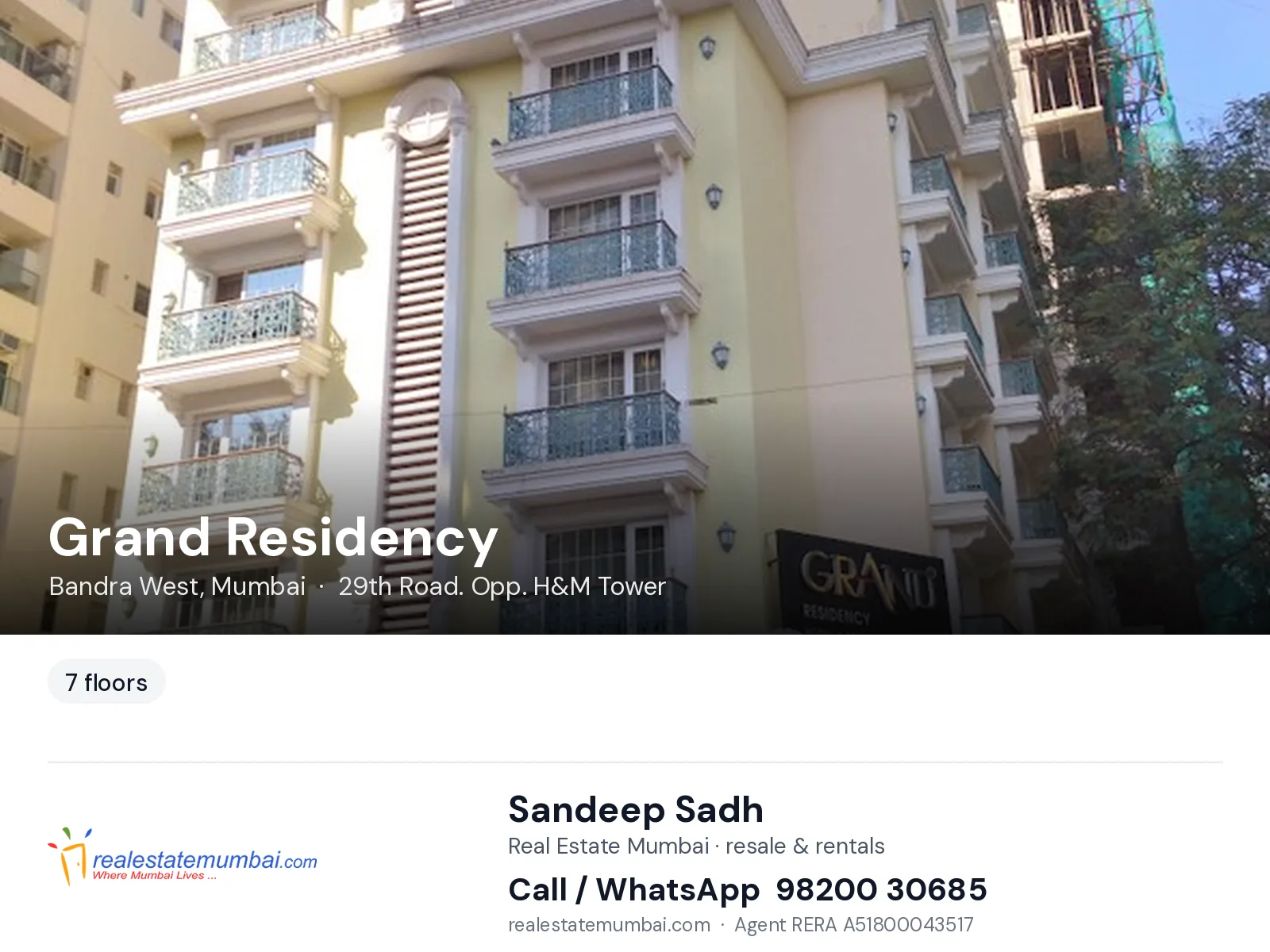 Grand Residency, Bandra West, Mumbai — flats | Real Estate Mumbai, Sandeep Sadh 98200 30685