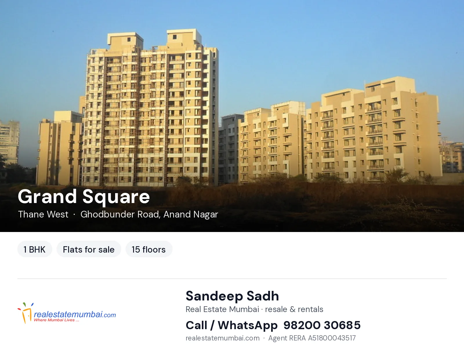 Grand Square, Thane West — 1 BHK flats for sale | Real Estate Mumbai, Sandeep Sadh 98200 30685