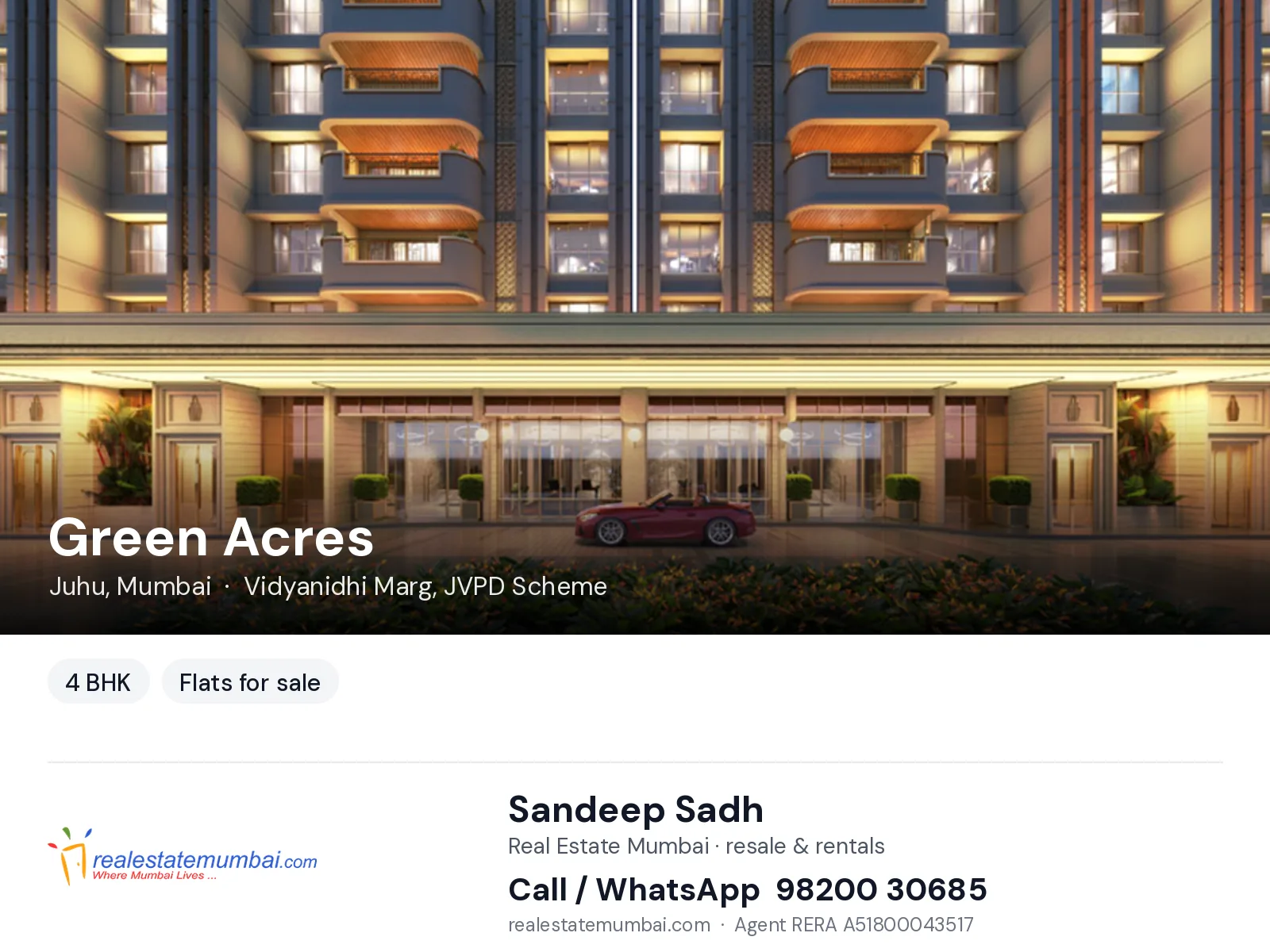 Green Acres, Juhu, Mumbai — 4 BHK flats for sale | Real Estate Mumbai, Sandeep Sadh 98200 30685