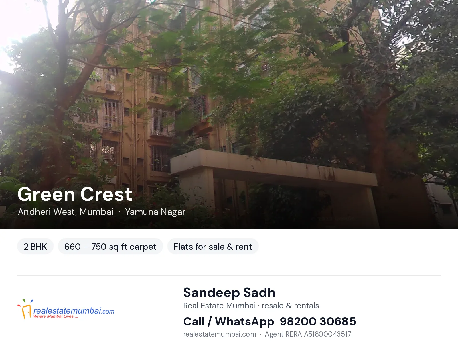 Green Crest, Andheri West, Mumbai — 2 BHK flats for sale & rent | Real Estate Mumbai, Sandeep Sadh 98200 30685