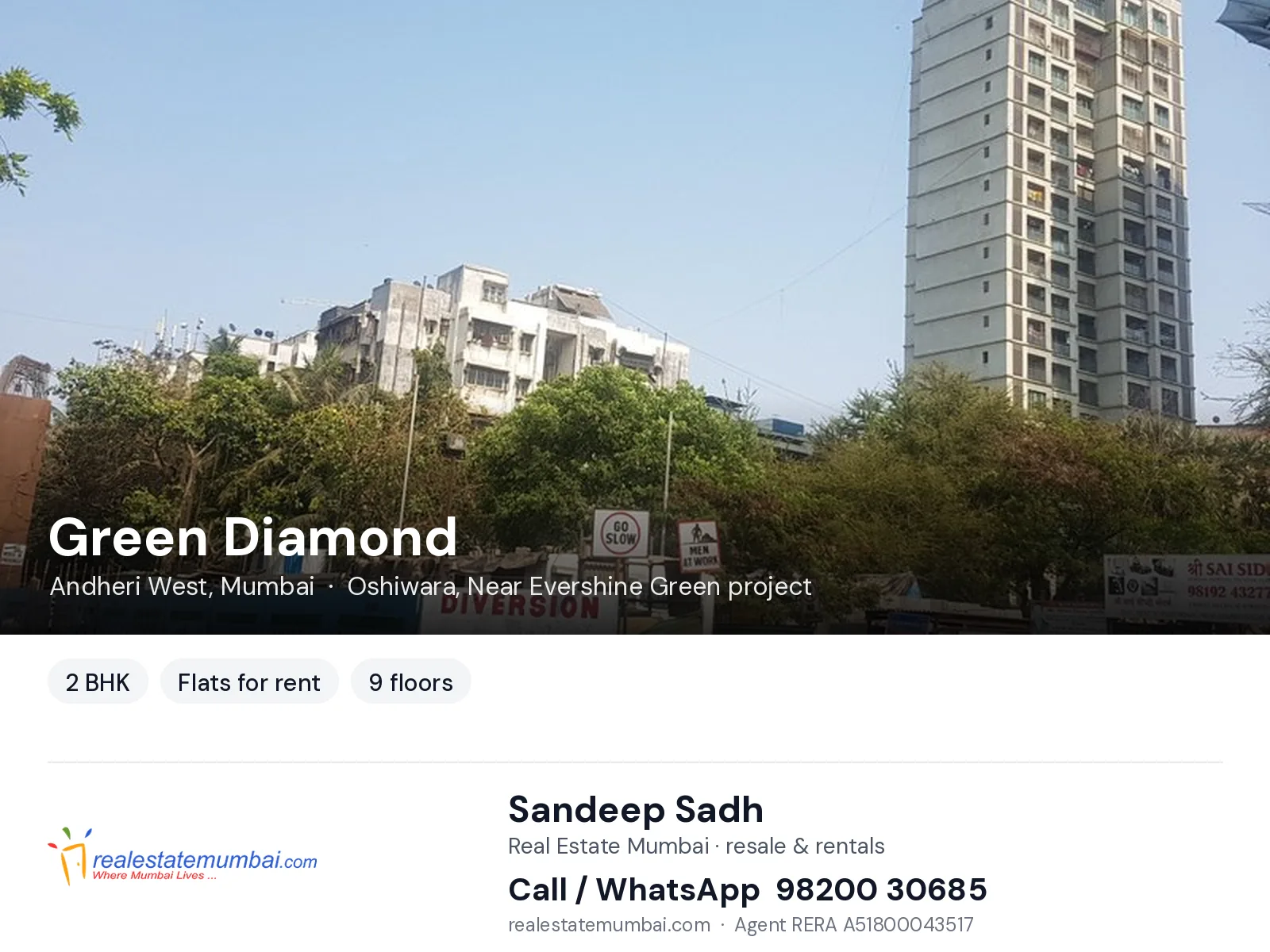 Green Diamond, Andheri West, Mumbai — 2 BHK flats for rent | Real Estate Mumbai, Sandeep Sadh 98200 30685