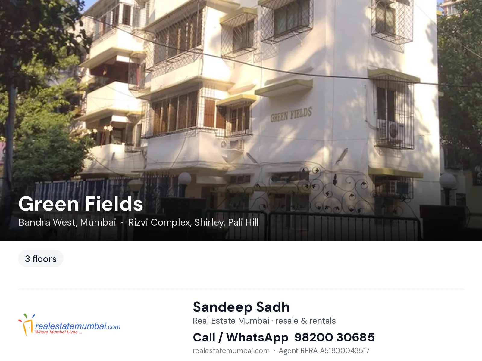 Green Fields, Bandra West, Mumbai — flats | Real Estate Mumbai, Sandeep Sadh 98200 30685