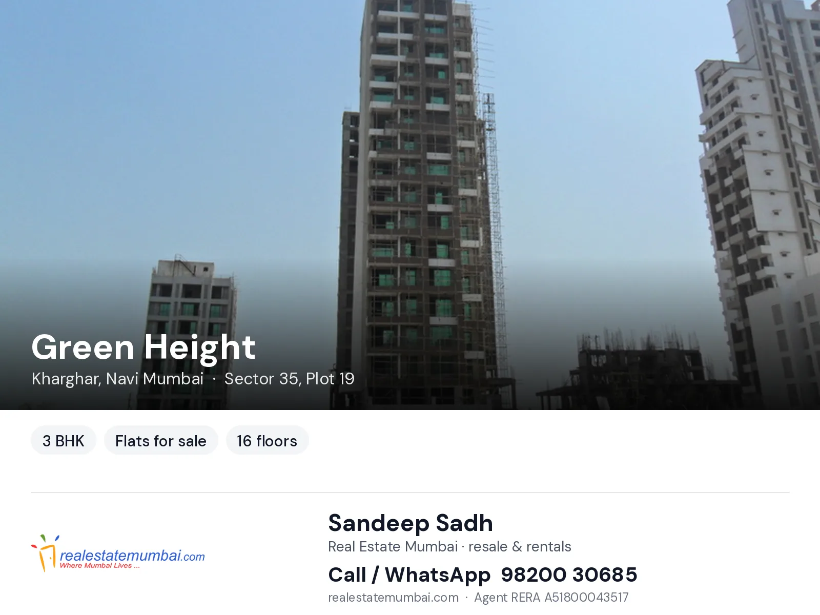 Green Height, Kharghar, Navi Mumbai — 3 BHK flats for sale | Real Estate Mumbai, Sandeep Sadh 98200 30685