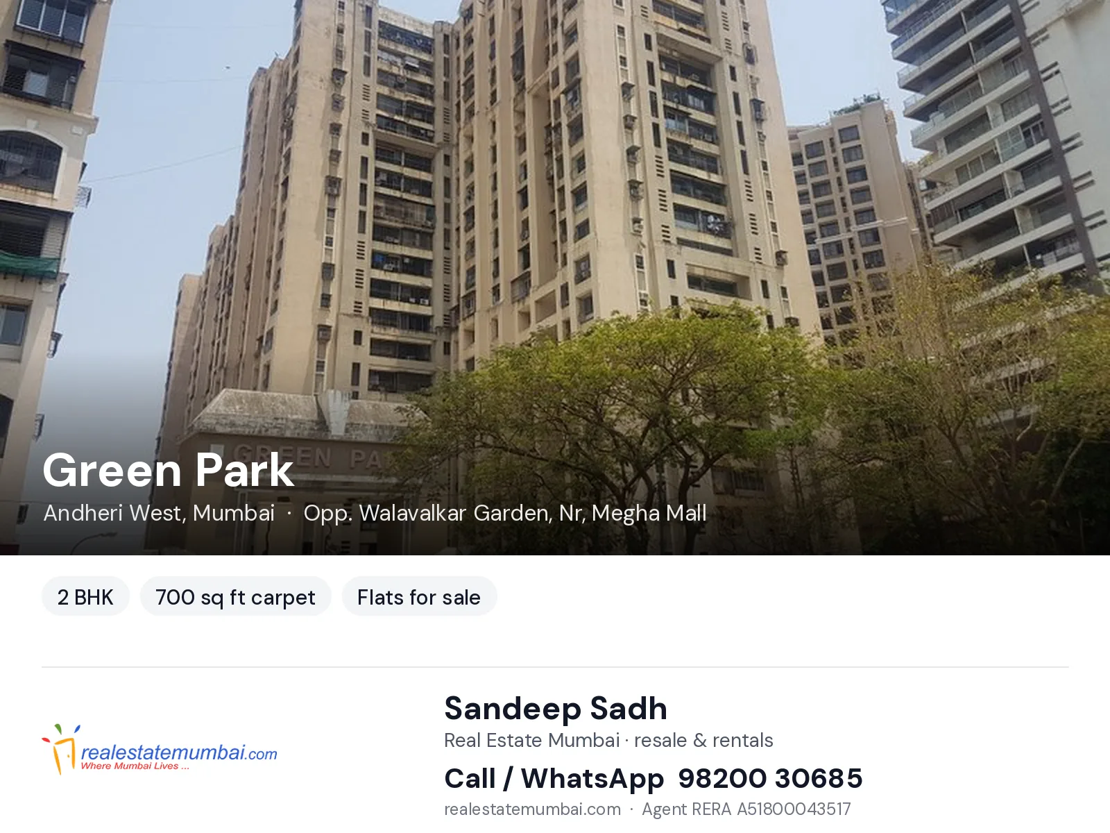 Green Park, Andheri West, Mumbai — 2 BHK flats for sale | Real Estate Mumbai, Sandeep Sadh 98200 30685