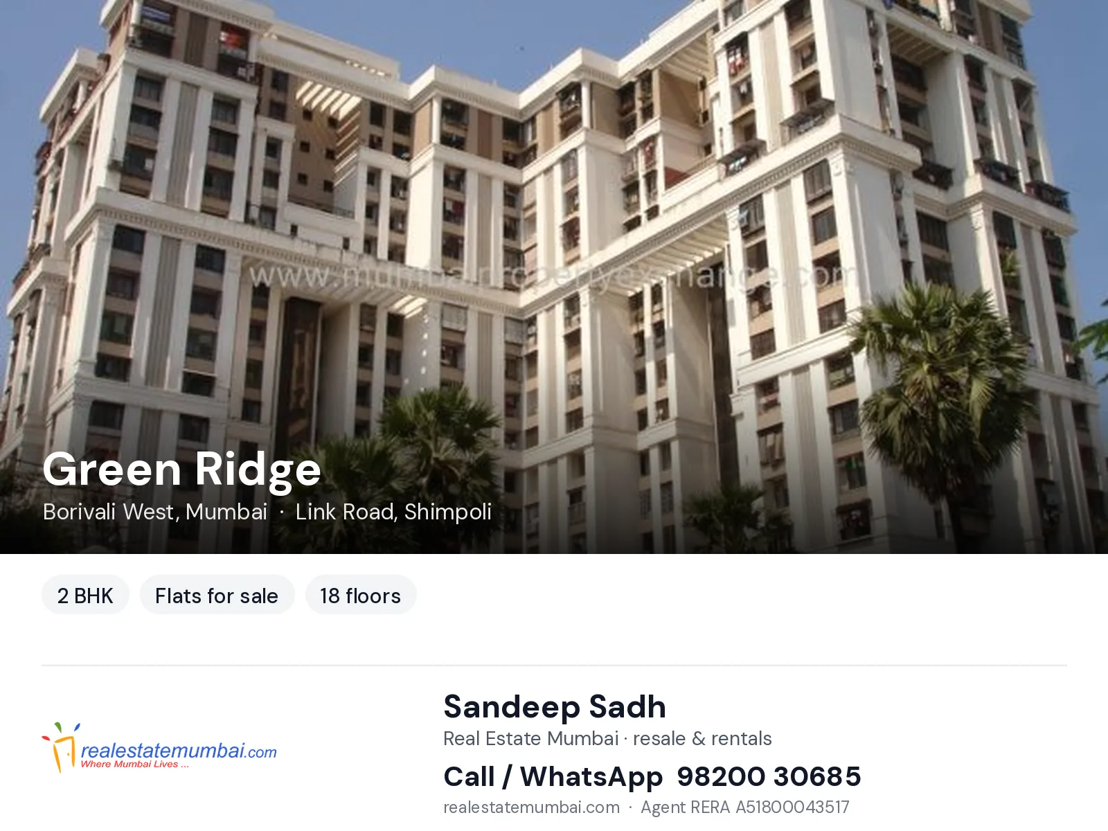 Green Ridge, Borivali West, Mumbai — 2 BHK flats for sale | Real Estate Mumbai, Sandeep Sadh 98200 30685