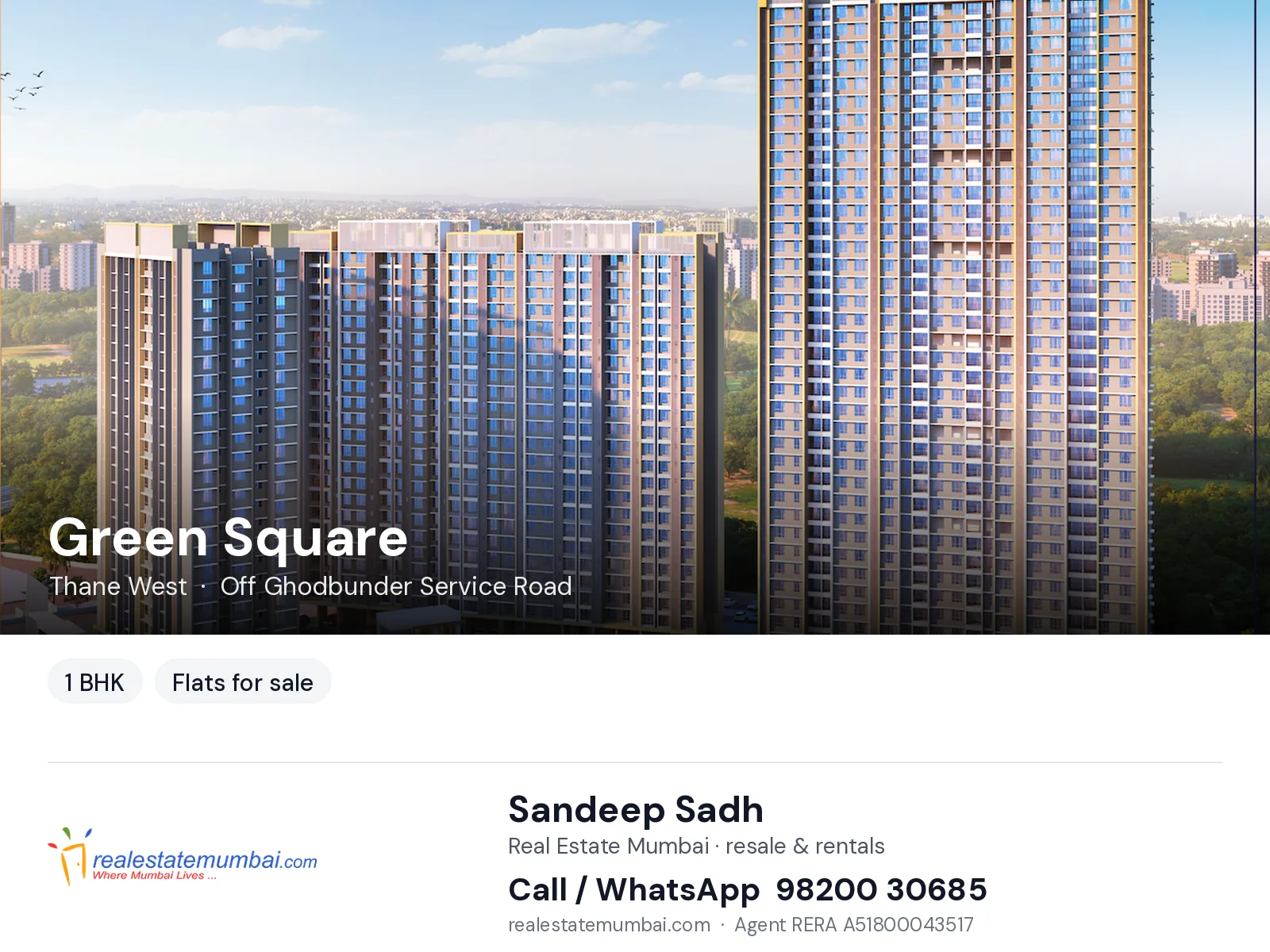 Green Square, Thane West — 1 BHK flats for sale | Real Estate Mumbai, Sandeep Sadh 98200 30685