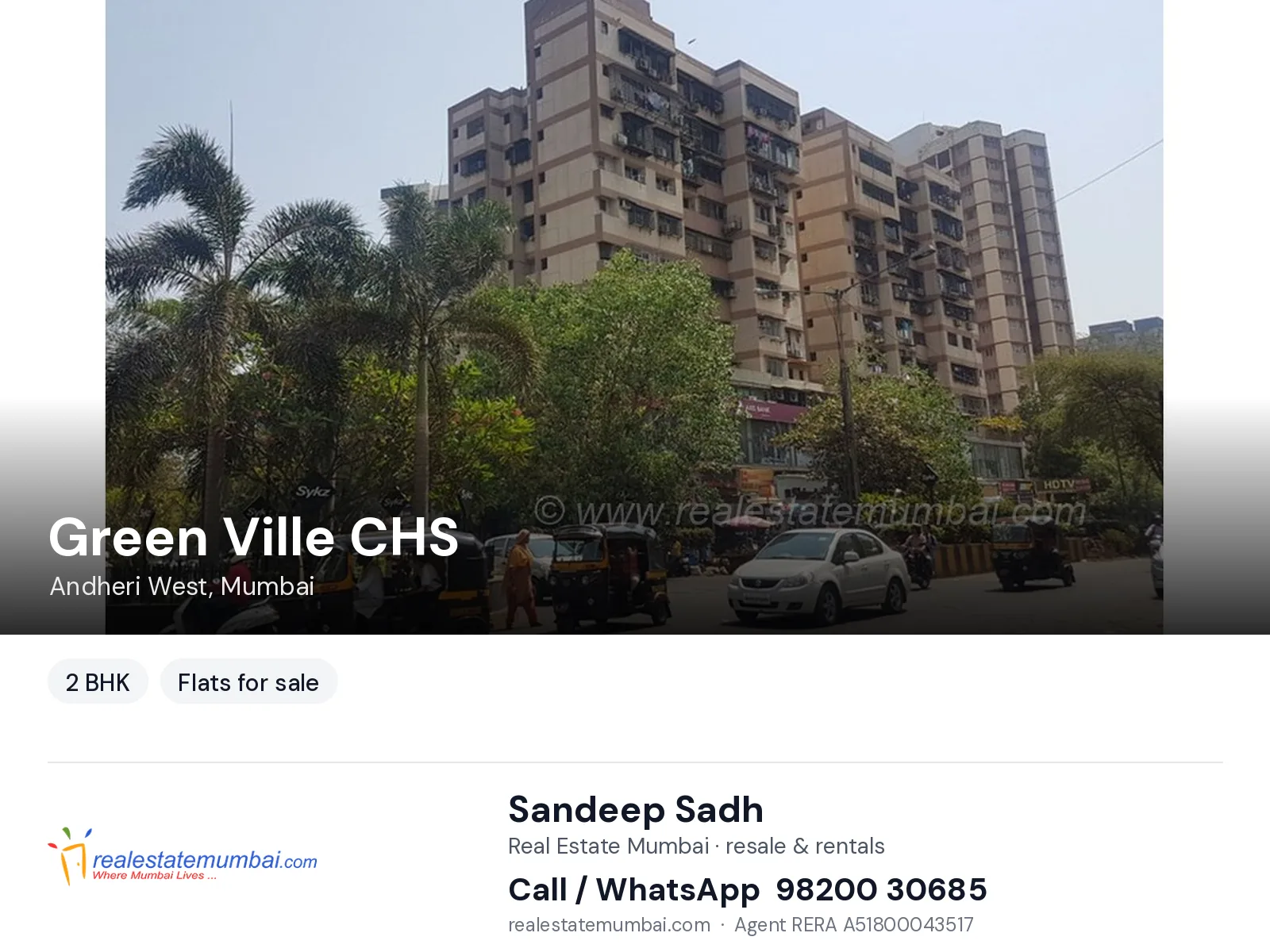 Green Ville CHS, Andheri West, Mumbai — 2 BHK flats for sale | Real Estate Mumbai, Sandeep Sadh 98200 30685
