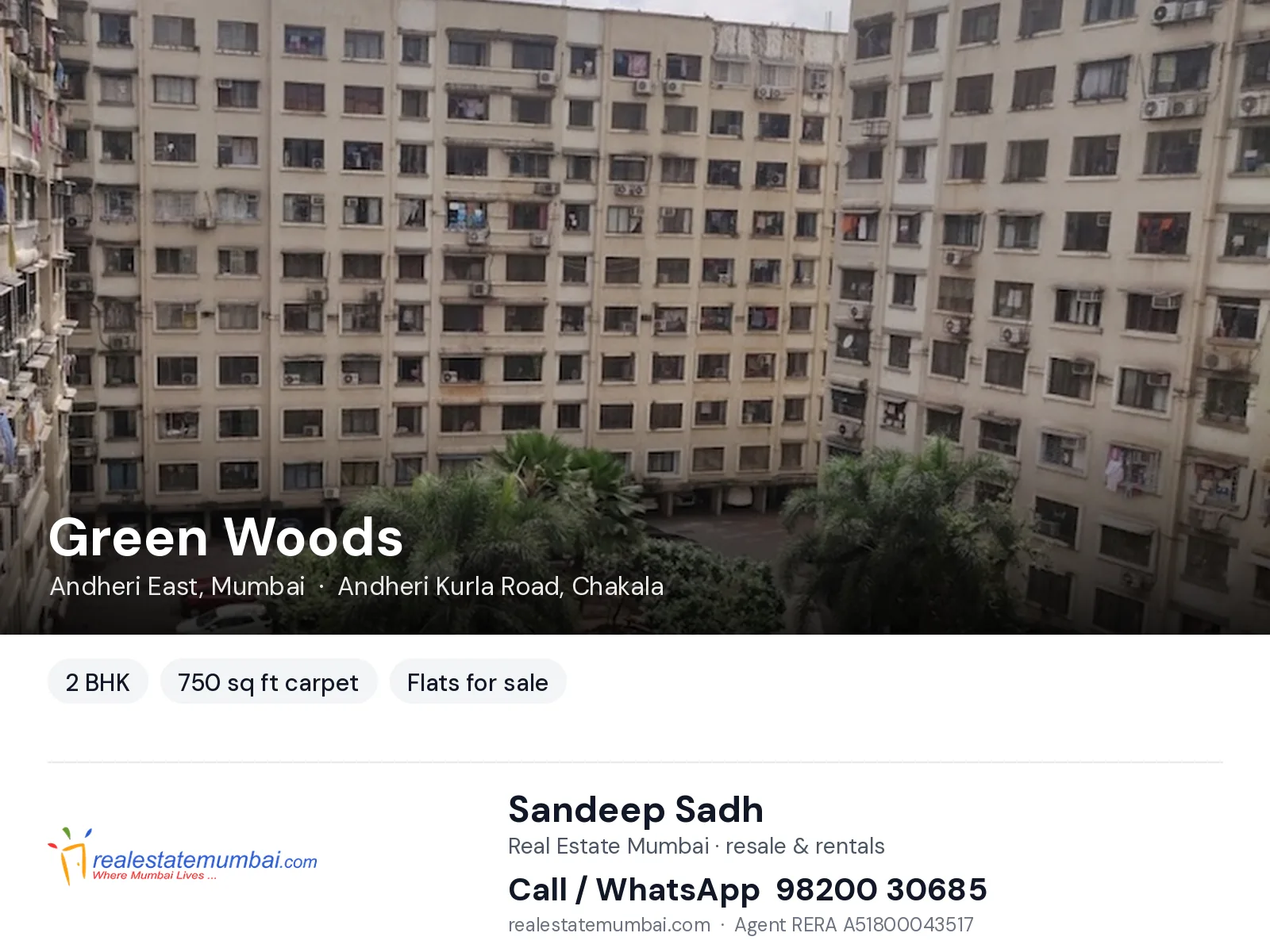 Green Woods, Andheri East, Mumbai — 2 BHK flats for sale | Real Estate Mumbai, Sandeep Sadh 98200 30685