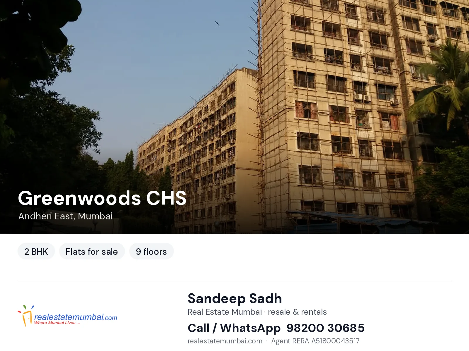 Greenwoods CHS, Andheri East, Mumbai — 2 BHK flats for sale | Real Estate Mumbai, Sandeep Sadh 98200 30685
