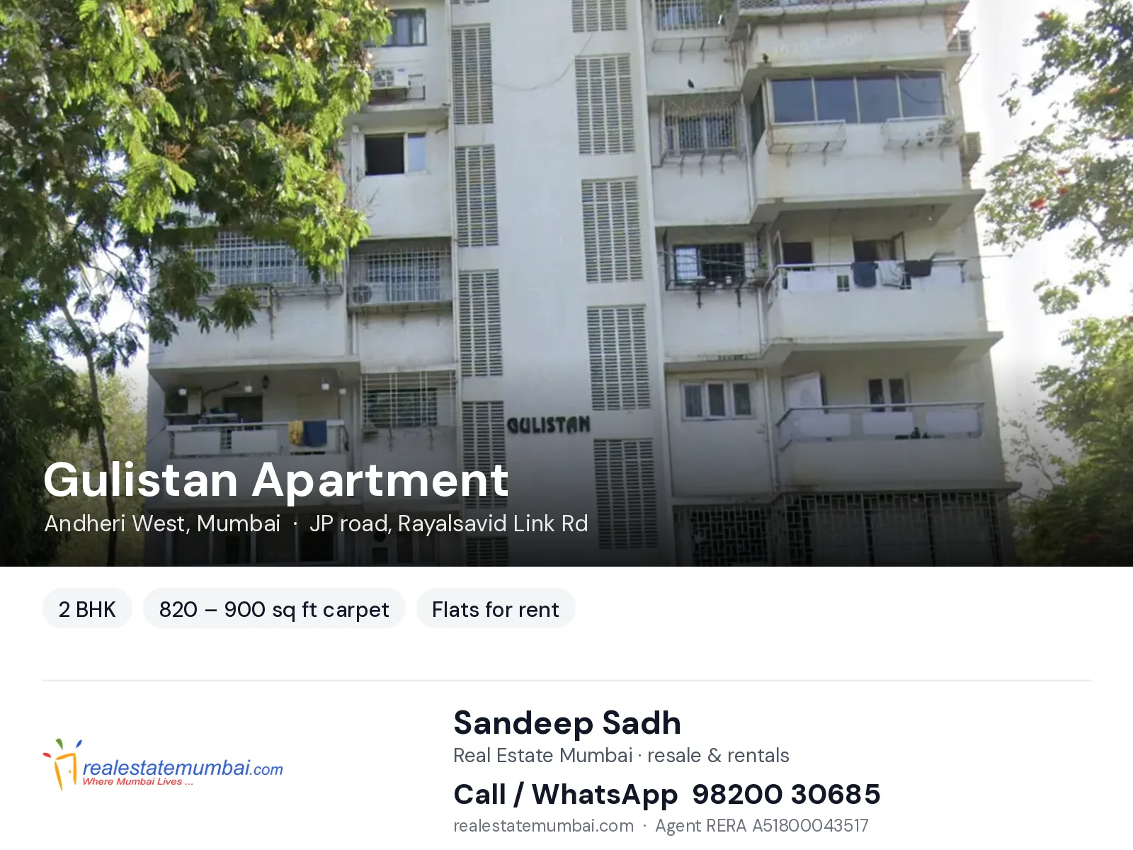 Gulistan Apartment, Andheri West, Mumbai — 2 BHK flats for rent | Real Estate Mumbai, Sandeep Sadh 98200 30685