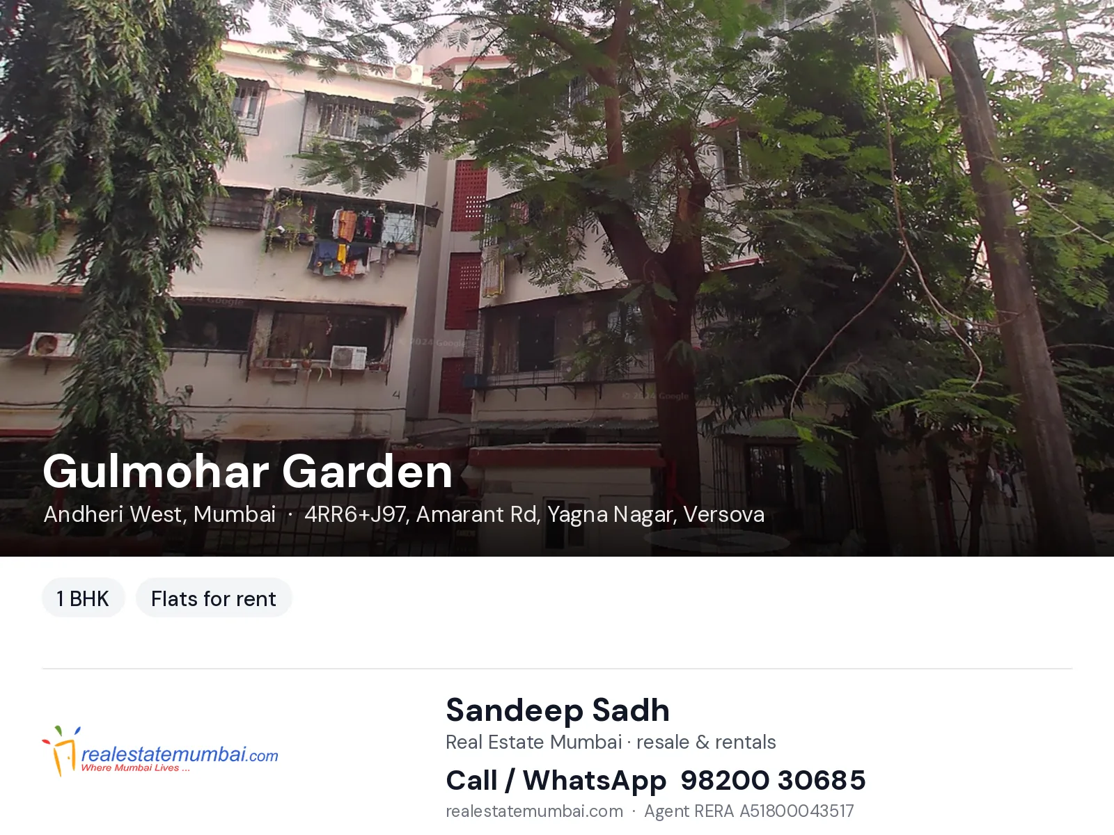Gulmohar Garden, Andheri West, Mumbai — 1 BHK flats for rent | Real Estate Mumbai, Sandeep Sadh 98200 30685