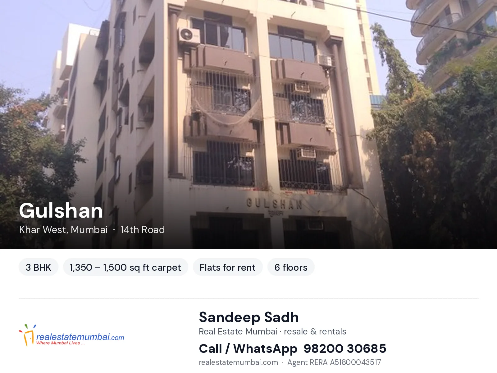 Gulshan, Khar West, Mumbai — 3 BHK flats for rent | Real Estate Mumbai, Sandeep Sadh 98200 30685