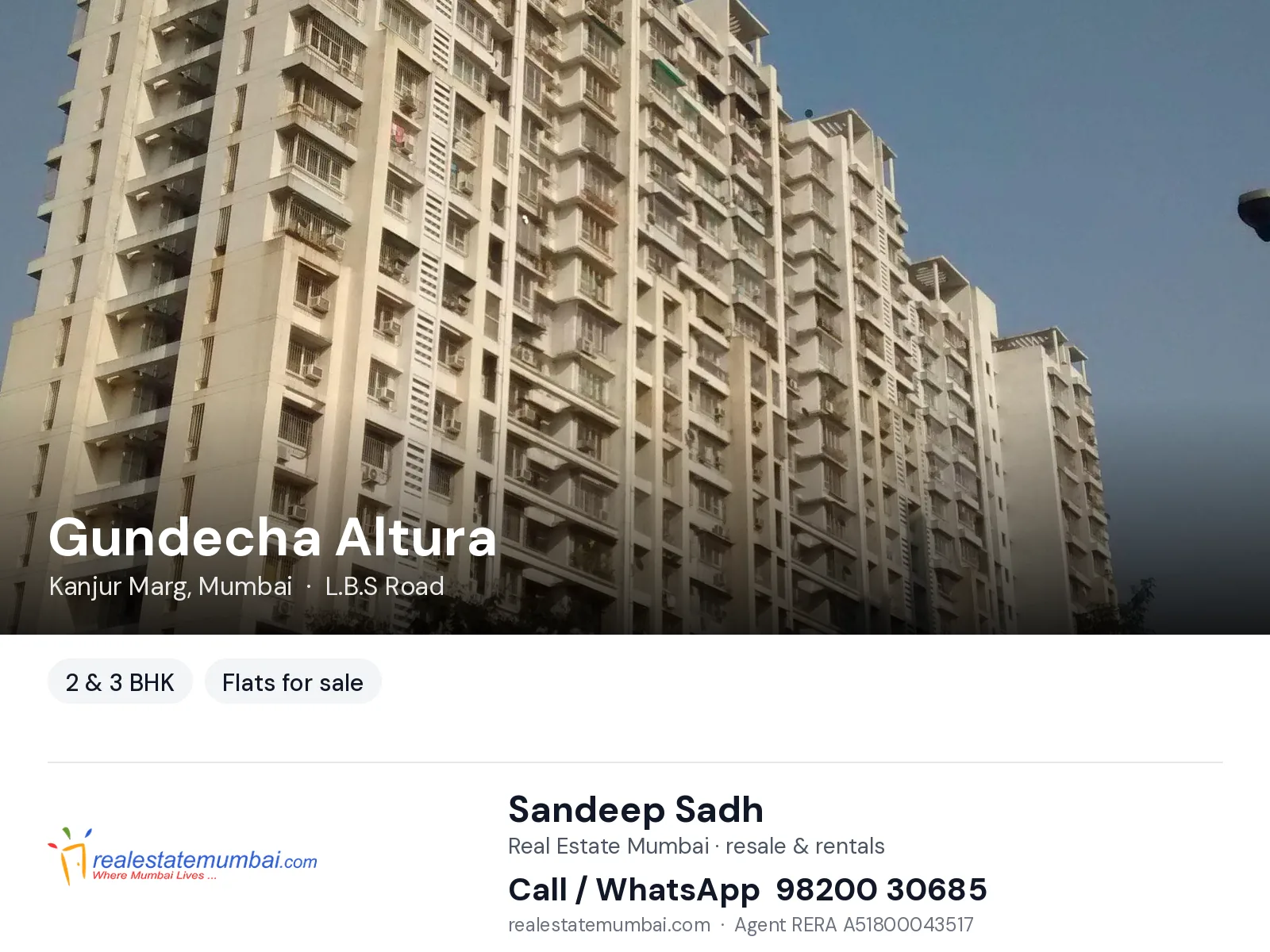 Gundecha Altura, Kanjur Marg, Mumbai — 2 & 3 BHK flats for sale | Real Estate Mumbai, Sandeep Sadh 98200 30685