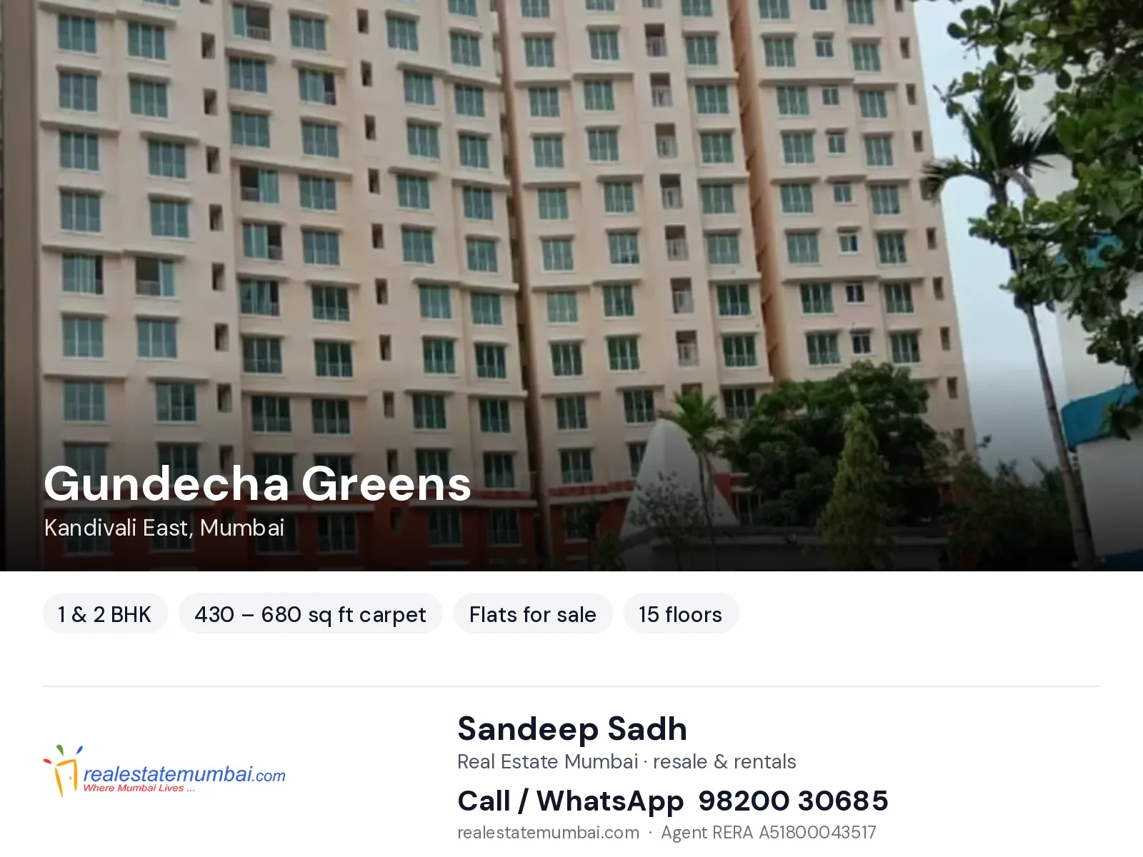 Gundecha Greens, Kandivali East, Mumbai — 1 & 2 BHK flats for sale | Real Estate Mumbai, Sandeep Sadh 98200 30685