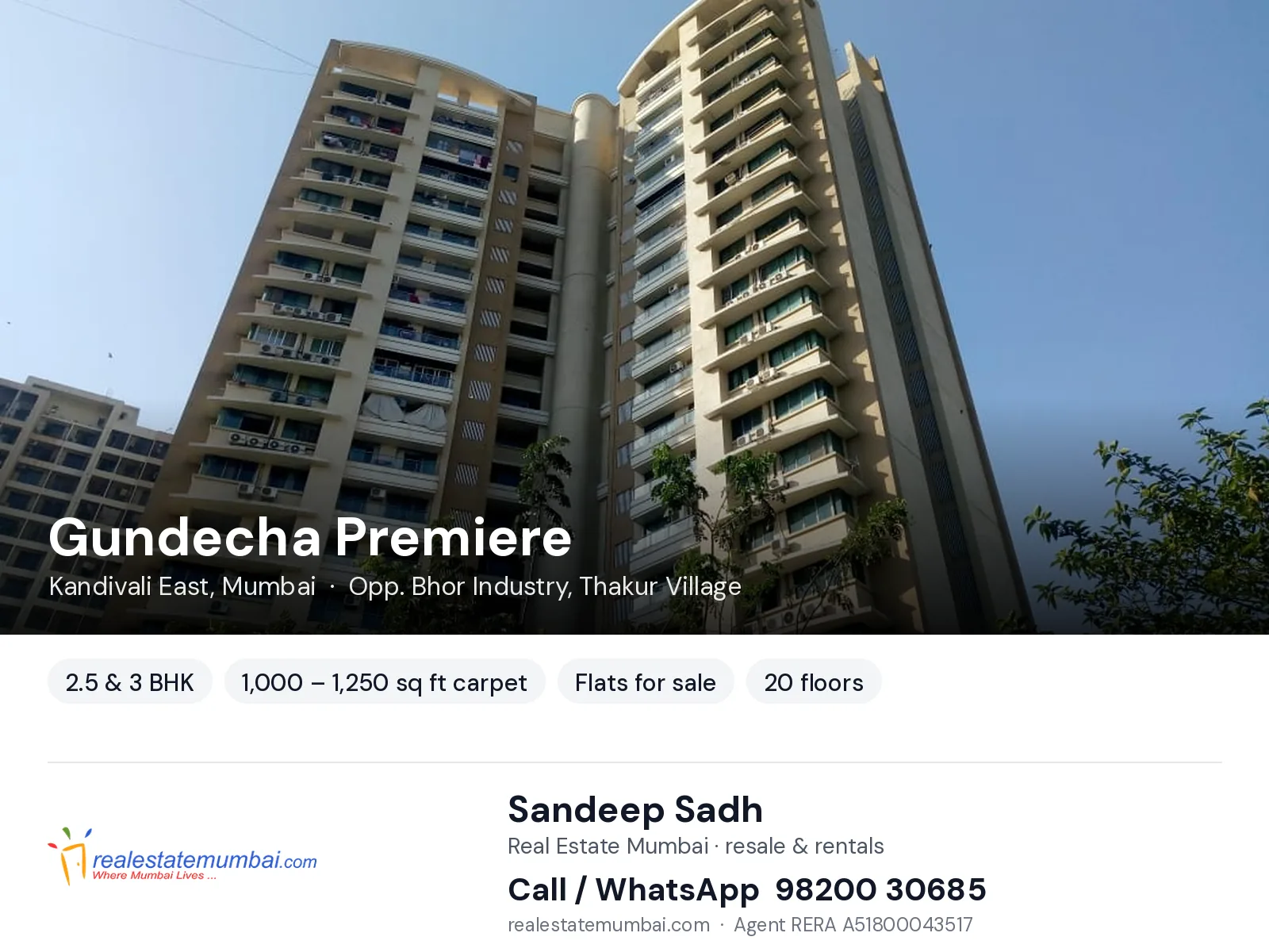 Gundecha Premiere, Kandivali East, Mumbai — 2.5 & 3 BHK flats for sale | Real Estate Mumbai, Sandeep Sadh 98200 30685