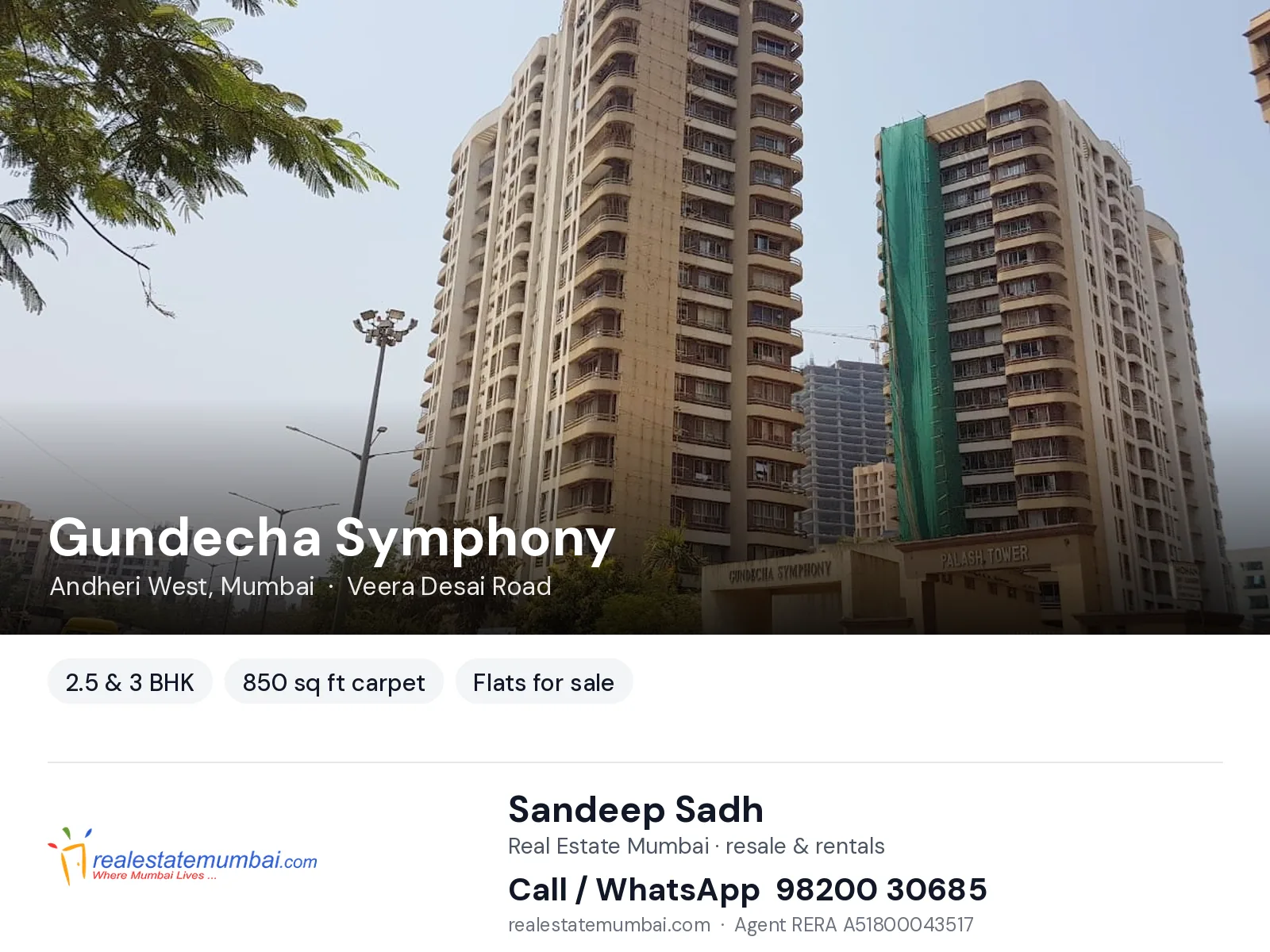 Gundecha Symphony, Andheri West, Mumbai — 2.5 & 3 BHK flats for sale | Real Estate Mumbai, Sandeep Sadh 98200 30685