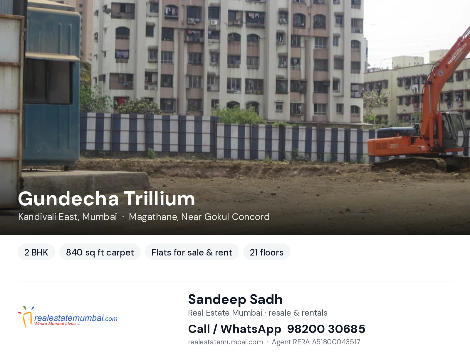 Gundecha Trillium, Kandivali East, Mumbai — 2 BHK flats for sale & rent | Real Estate Mumbai, Sandeep Sadh 98200 30685