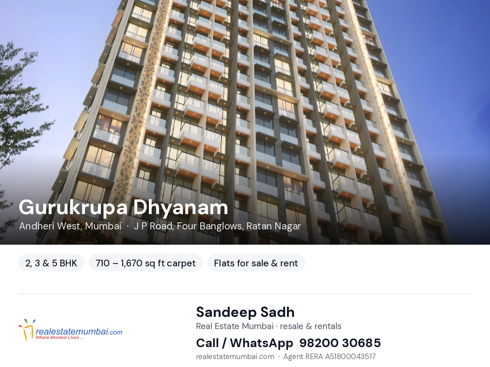 Gurukrupa Dhyanam, Andheri West, Mumbai — 2, 3 & 5 BHK flats for sale & rent | Real Estate Mumbai, Sandeep Sadh 98200 30685