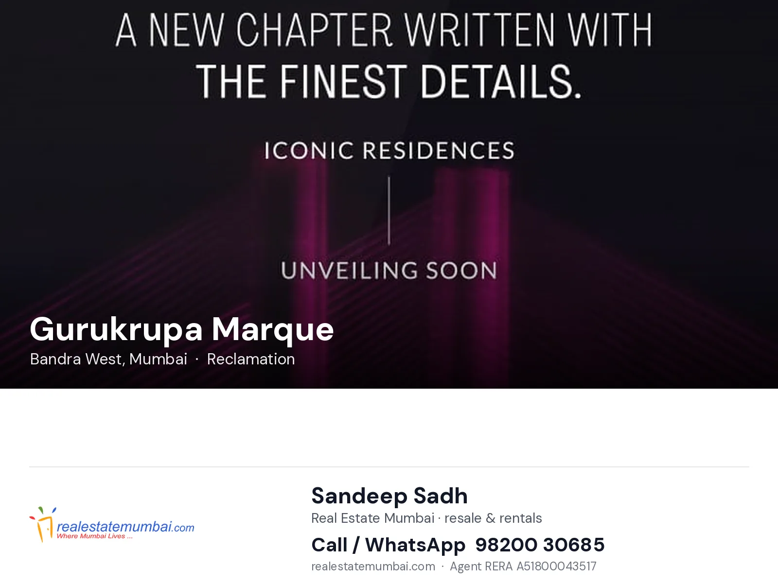 Gurukrupa Marque, Bandra West, Mumbai — flats | Real Estate Mumbai, Sandeep Sadh 98200 30685