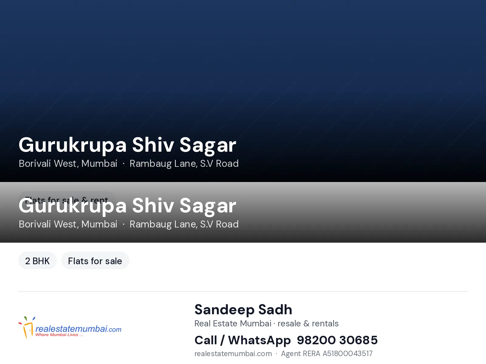 Gurukrupa Shiv Sagar, Borivali West, Mumbai — 2 BHK flats for sale | Real Estate Mumbai, Sandeep Sadh 98200 30685