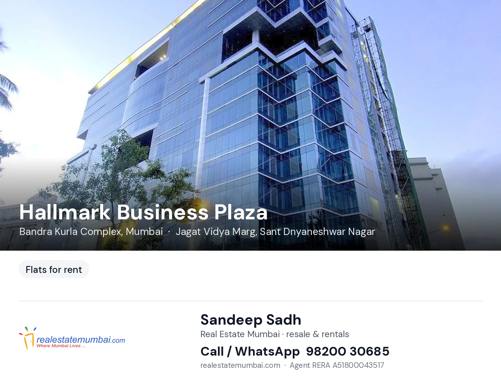 Hallmark Business Plaza, Bandra Kurla Complex, Mumbai — flats for rent | Real Estate Mumbai, Sandeep Sadh 98200 30685