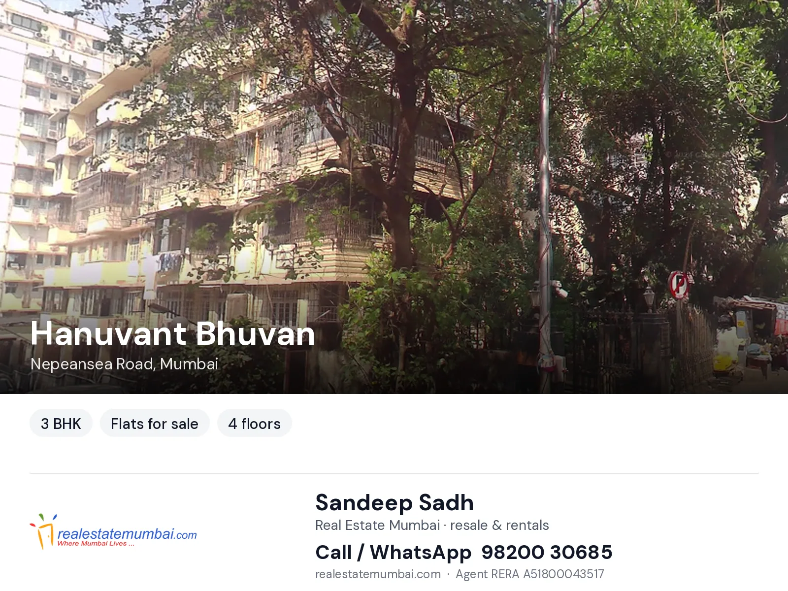 Hanuvant Bhuvan, Nepeansea Road, Mumbai — 3 BHK flats for sale | Real Estate Mumbai, Sandeep Sadh 98200 30685