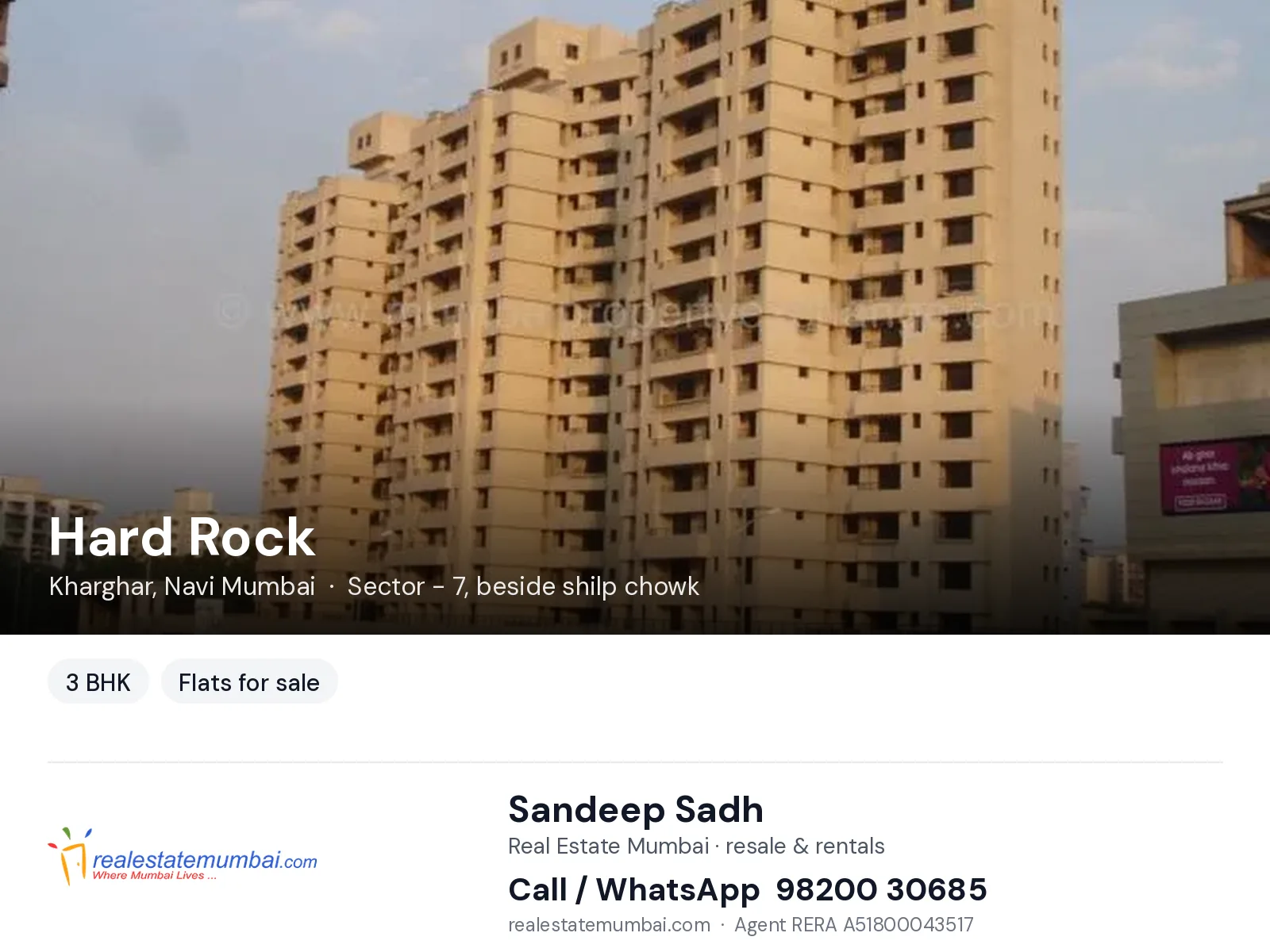 Hard Rock, Kharghar, Navi Mumbai — 3 BHK flats for sale | Real Estate Mumbai, Sandeep Sadh 98200 30685
