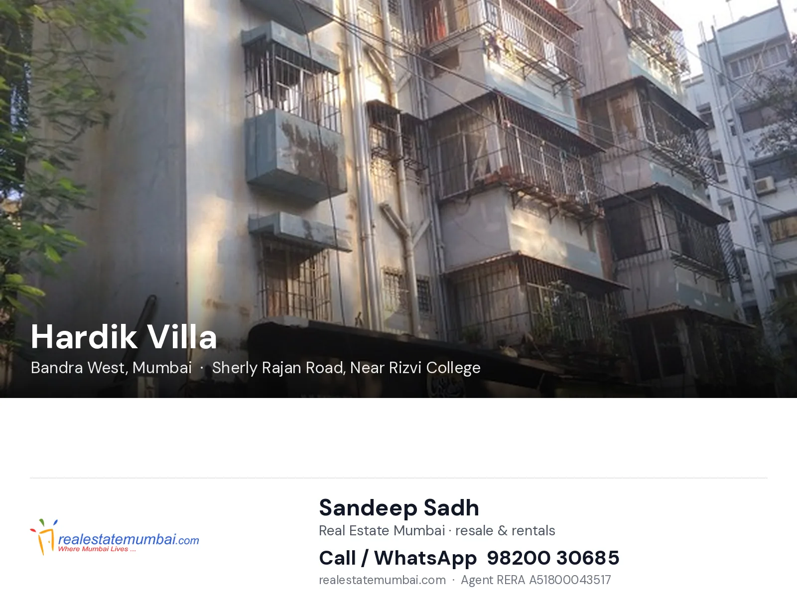 Hardik Villa, Bandra West, Mumbai — flats | Real Estate Mumbai, Sandeep Sadh 98200 30685