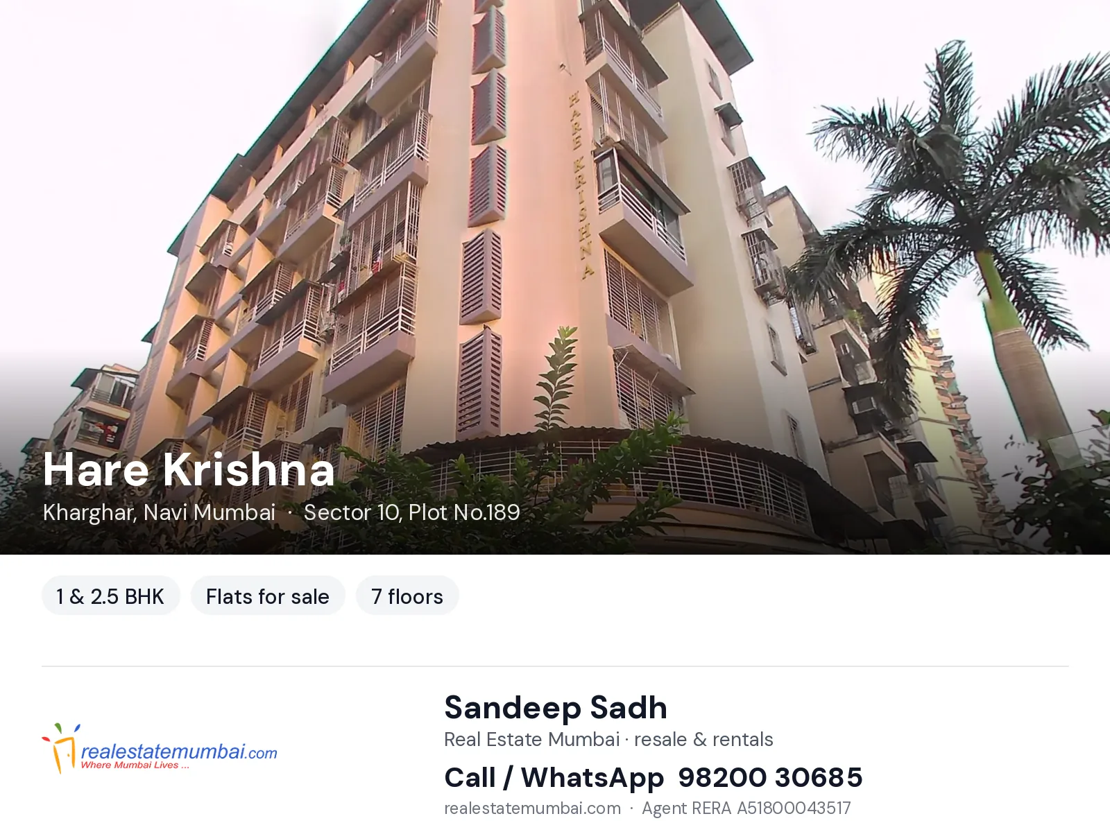 Hare Krishna, Kharghar, Navi Mumbai — 1 & 2.5 BHK flats for sale | Real Estate Mumbai, Sandeep Sadh 98200 30685