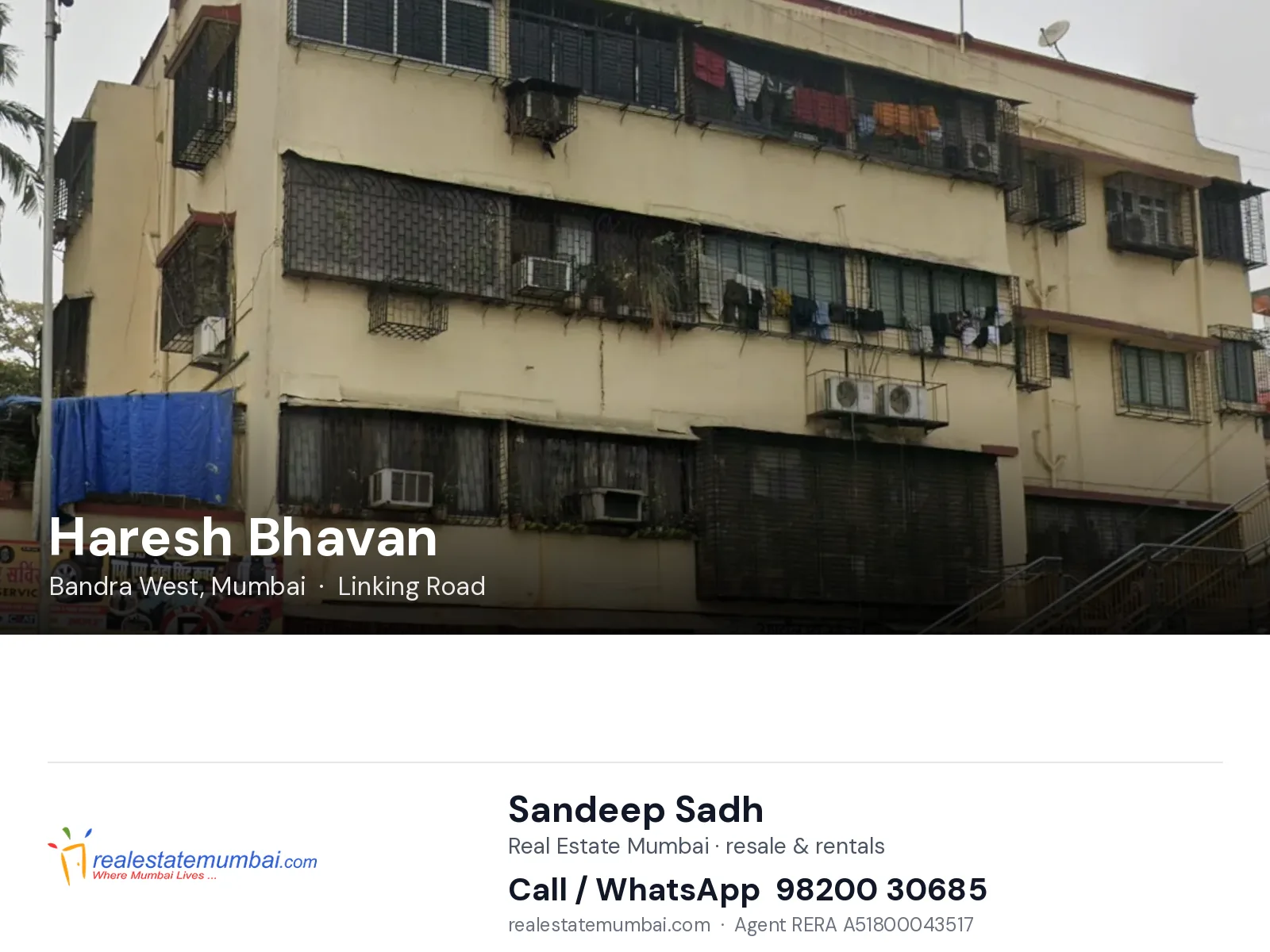 Haresh Bhavan, Bandra West, Mumbai — flats | Real Estate Mumbai, Sandeep Sadh 98200 30685
