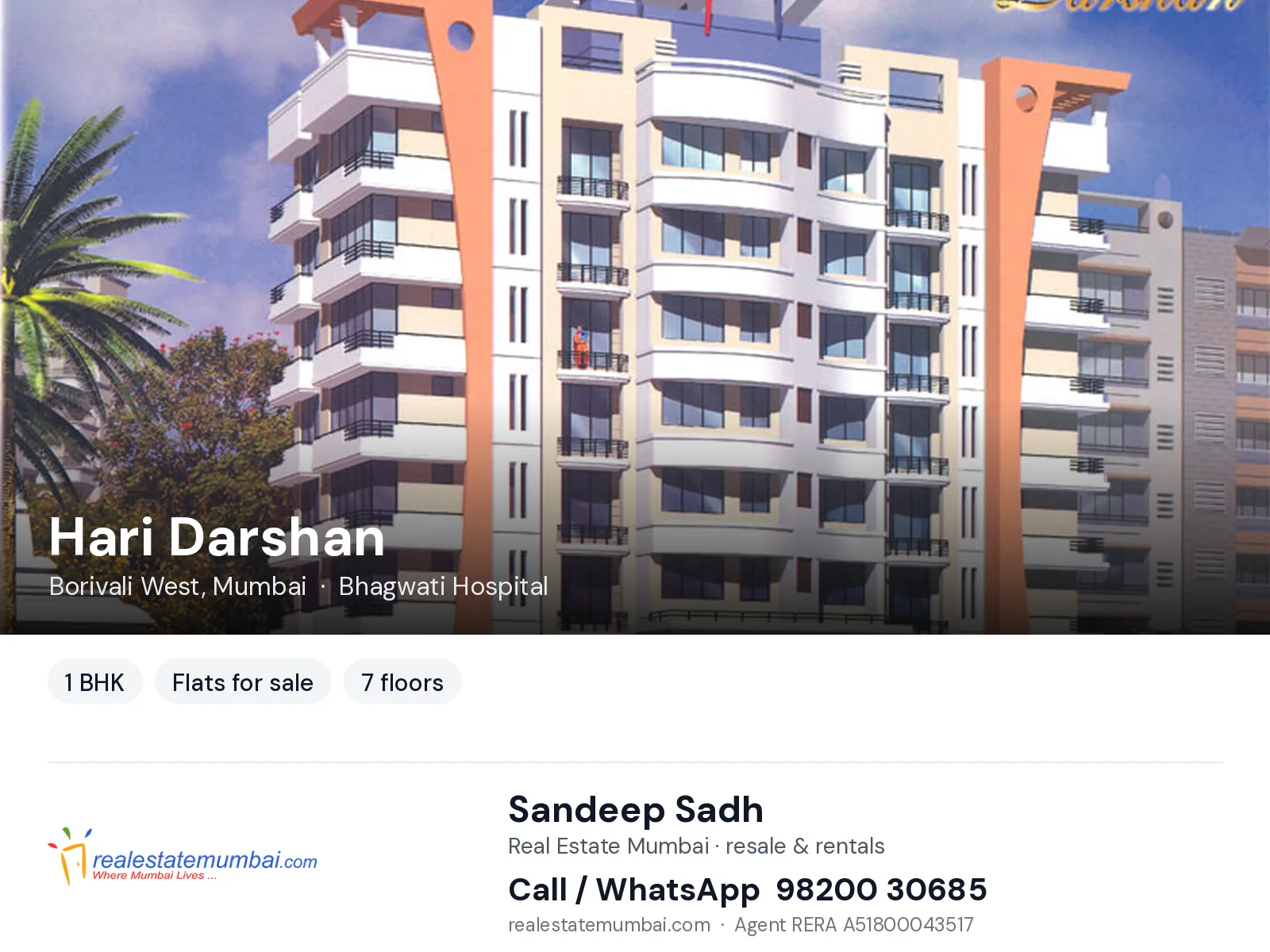 Hari Darshan, Borivali West, Mumbai — 1 BHK flats for sale | Real Estate Mumbai, Sandeep Sadh 98200 30685