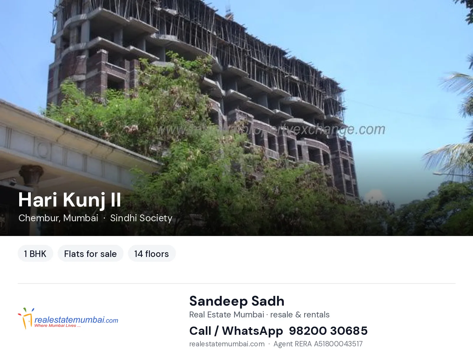 Hari Kunj II, Chembur, Mumbai — 1 BHK flats for sale | Real Estate Mumbai, Sandeep Sadh 98200 30685
