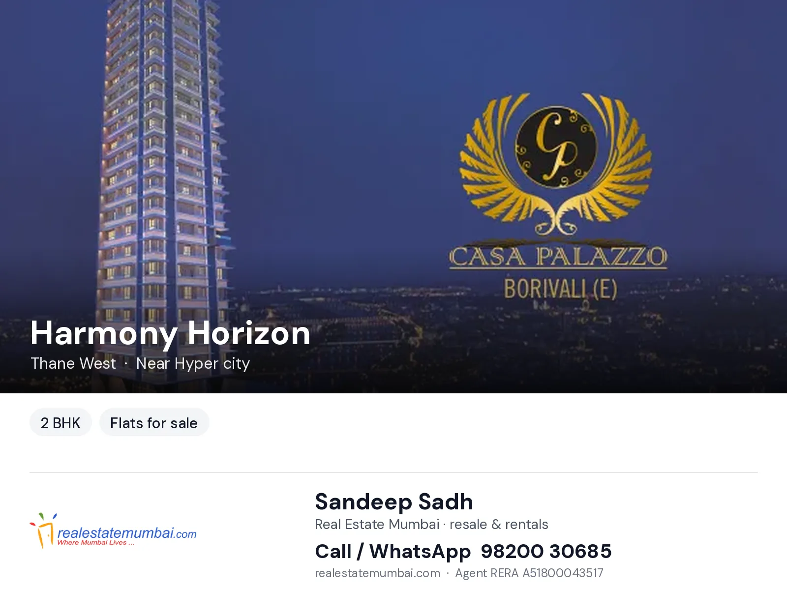 Harmony Horizon, Thane West — 2 BHK flats for sale | Real Estate Mumbai, Sandeep Sadh 98200 30685