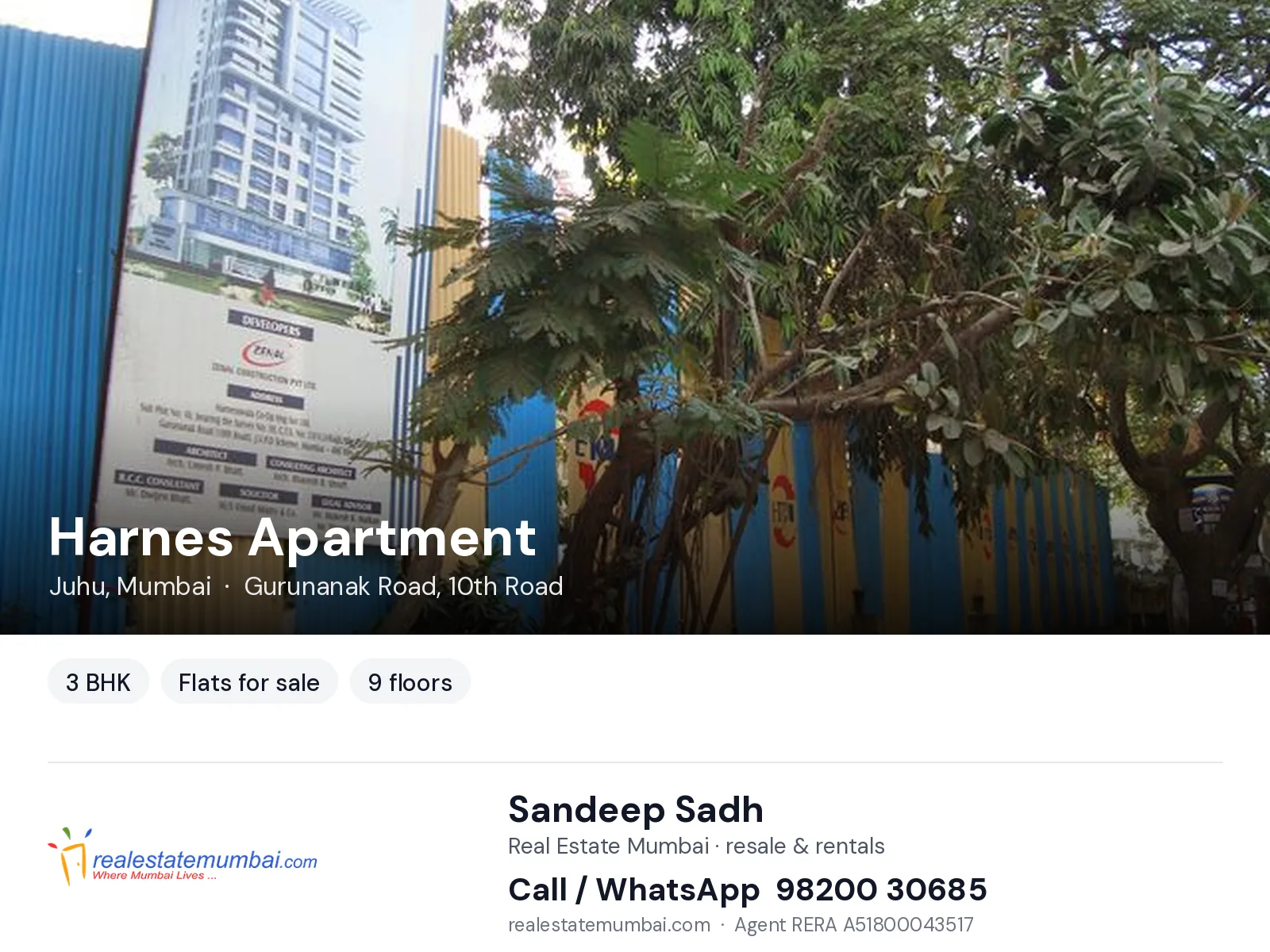 Harnes Apartment, Juhu, Mumbai — 3 BHK flats for sale | Real Estate Mumbai, Sandeep Sadh 98200 30685