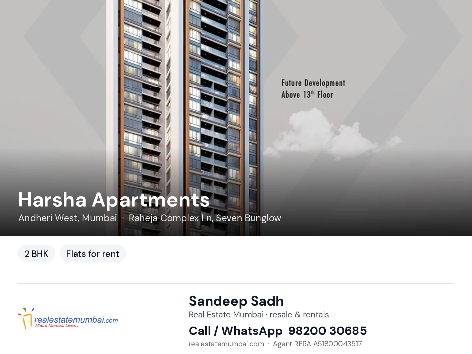 Harsha Apartments, Andheri West, Mumbai — 2 BHK flats for rent | Real Estate Mumbai, Sandeep Sadh 98200 30685