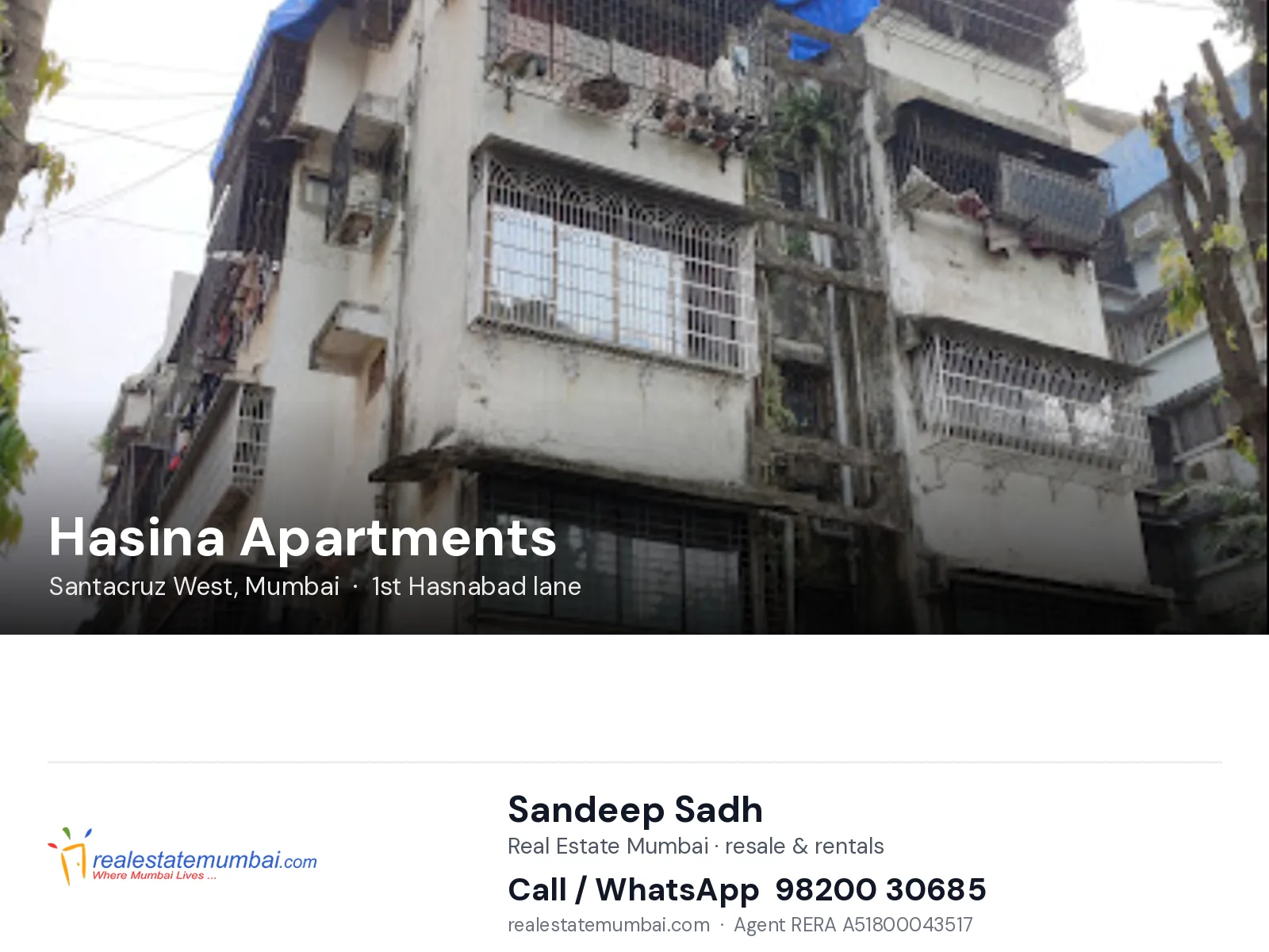Hasina Apartments, Santacruz West, Mumbai — flats | Real Estate Mumbai, Sandeep Sadh 98200 30685