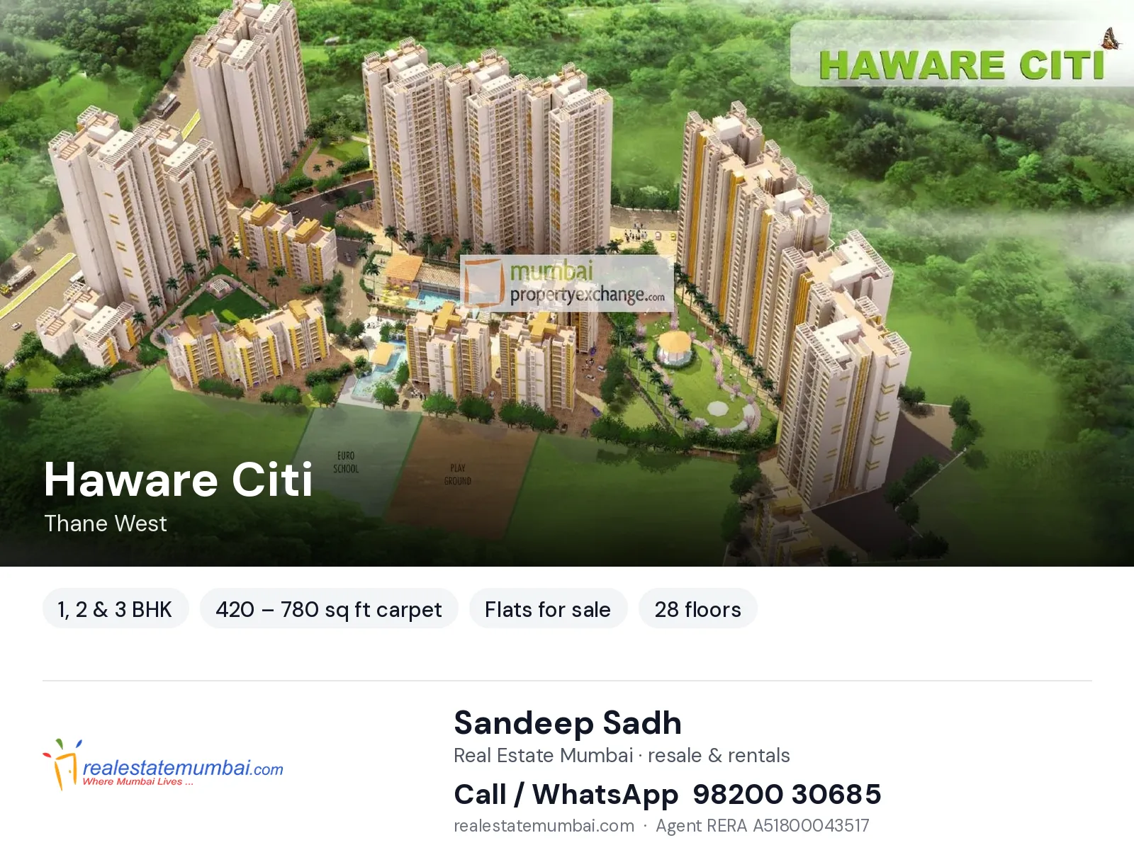 Haware Citi, Thane West — 1, 2 & 3 BHK flats for sale | Real Estate Mumbai, Sandeep Sadh 98200 30685