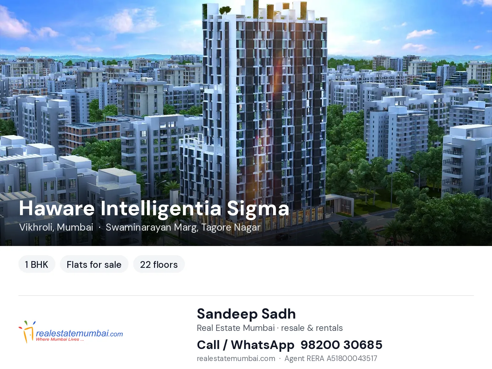 Haware Intelligentia Sigma, Vikhroli, Mumbai — 1 BHK flats for sale | Real Estate Mumbai, Sandeep Sadh 98200 30685
