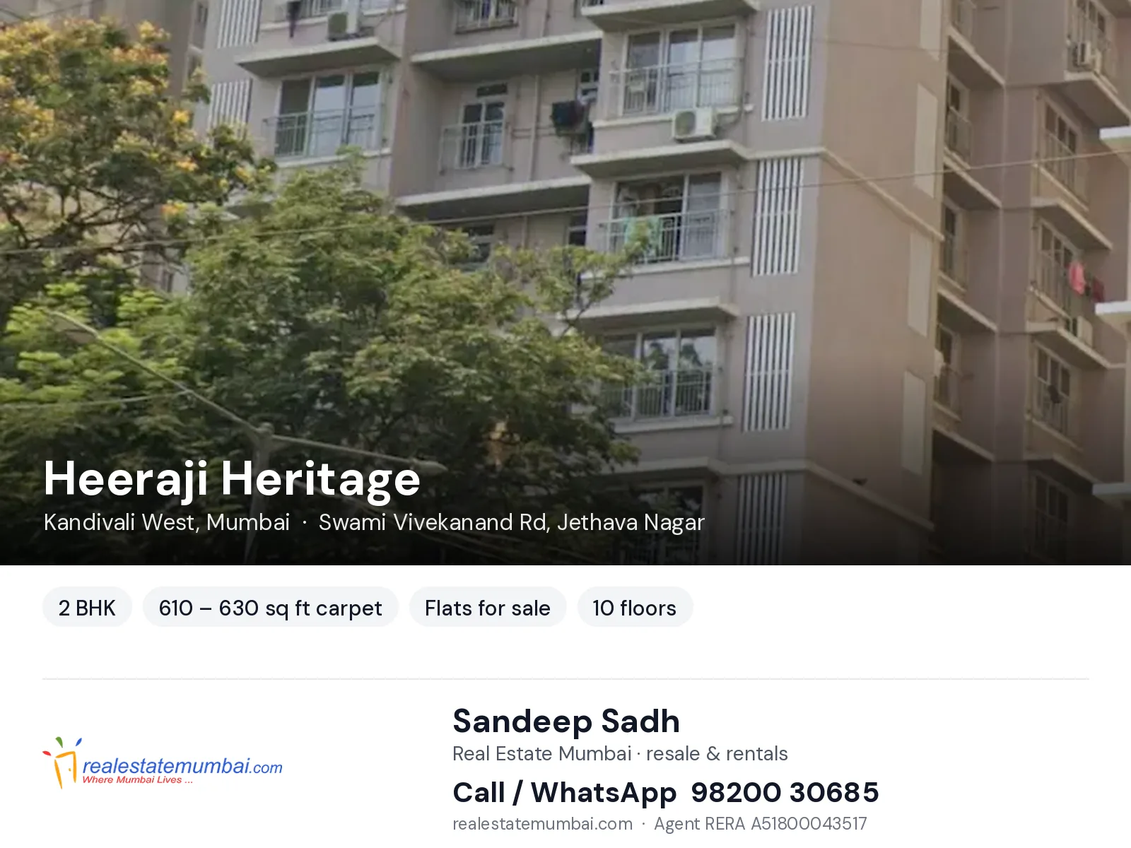 Heeraji Heritage, Kandivali West, Mumbai — 2 BHK flats for sale | Real Estate Mumbai, Sandeep Sadh 98200 30685