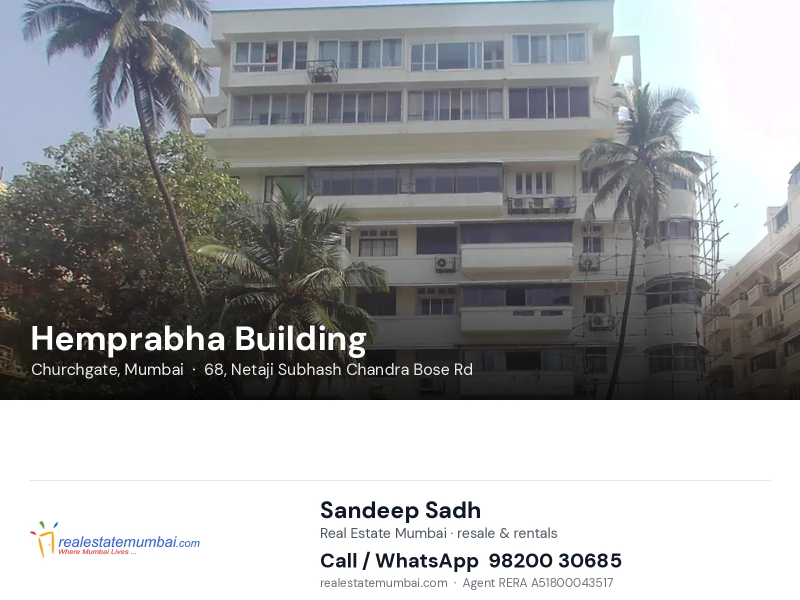 Hemprabha Building, Churchgate, Mumbai — flats | Real Estate Mumbai, Sandeep Sadh 98200 30685